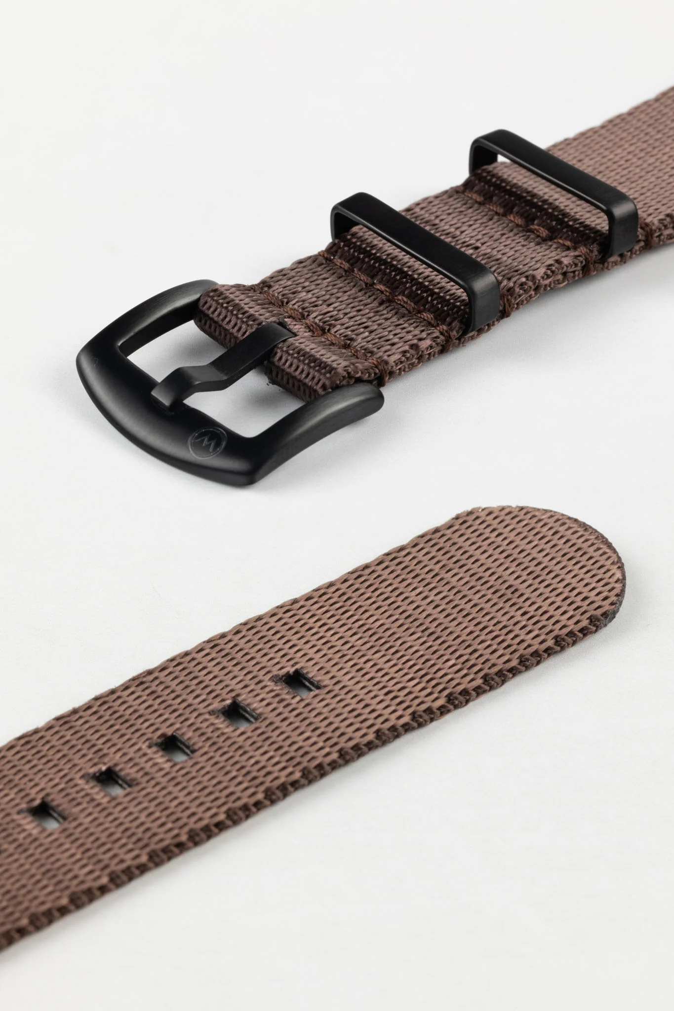 Seatbelt Nylon Watch Strap in DARK BROWN with BLACK PVD Hardware - Image 7