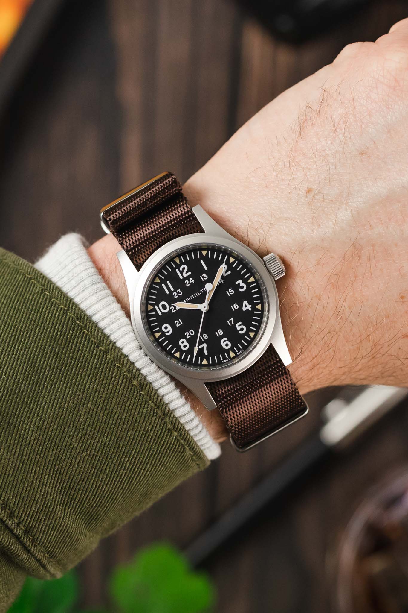 Seatbelt Nylon Watch Strap in DARK BROWN with BRUSHED STEEL Hardware - Image 2