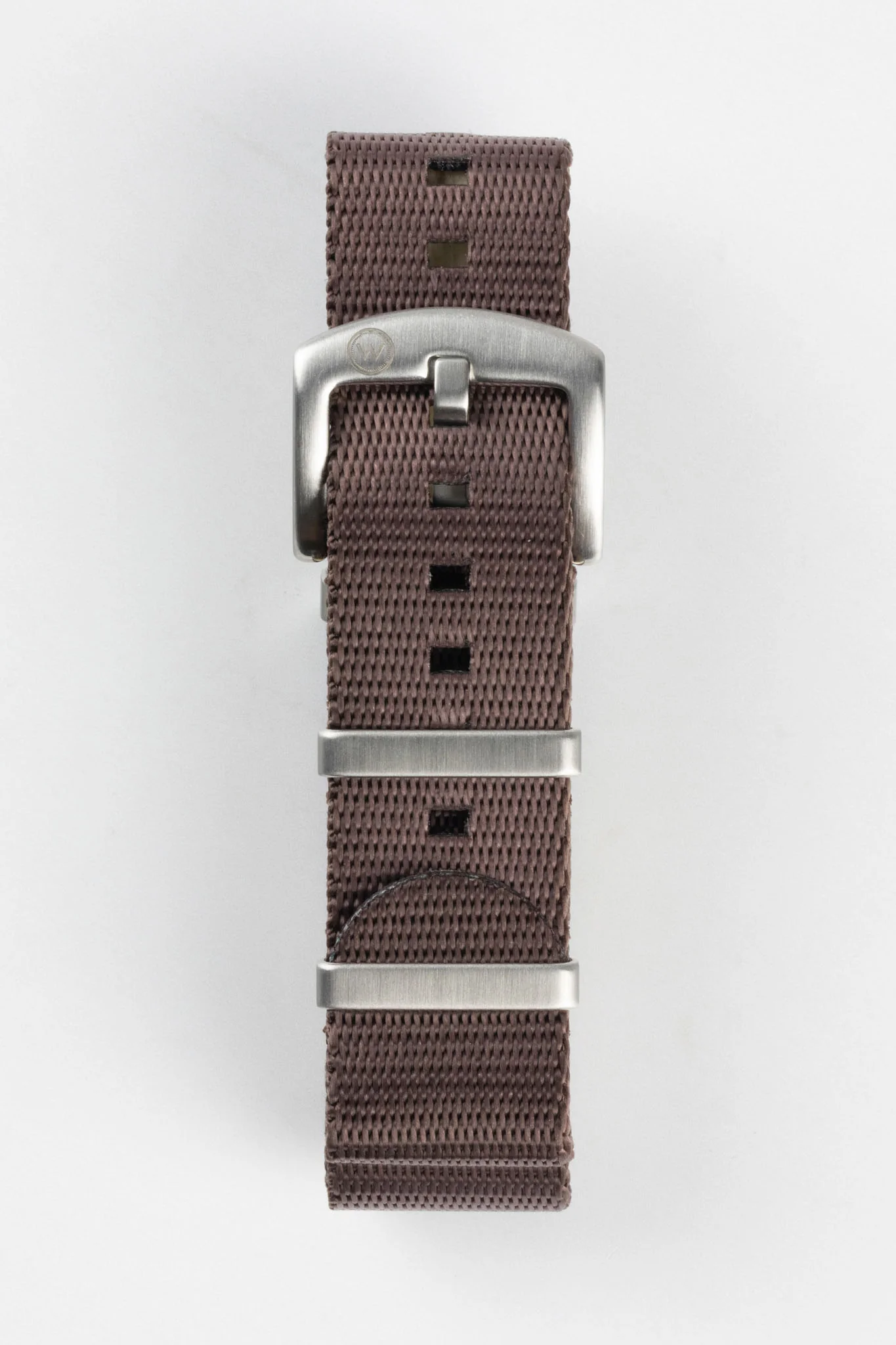 Seatbelt Nylon Watch Strap in DARK BROWN with BRUSHED STEEL Hardware - Image 3