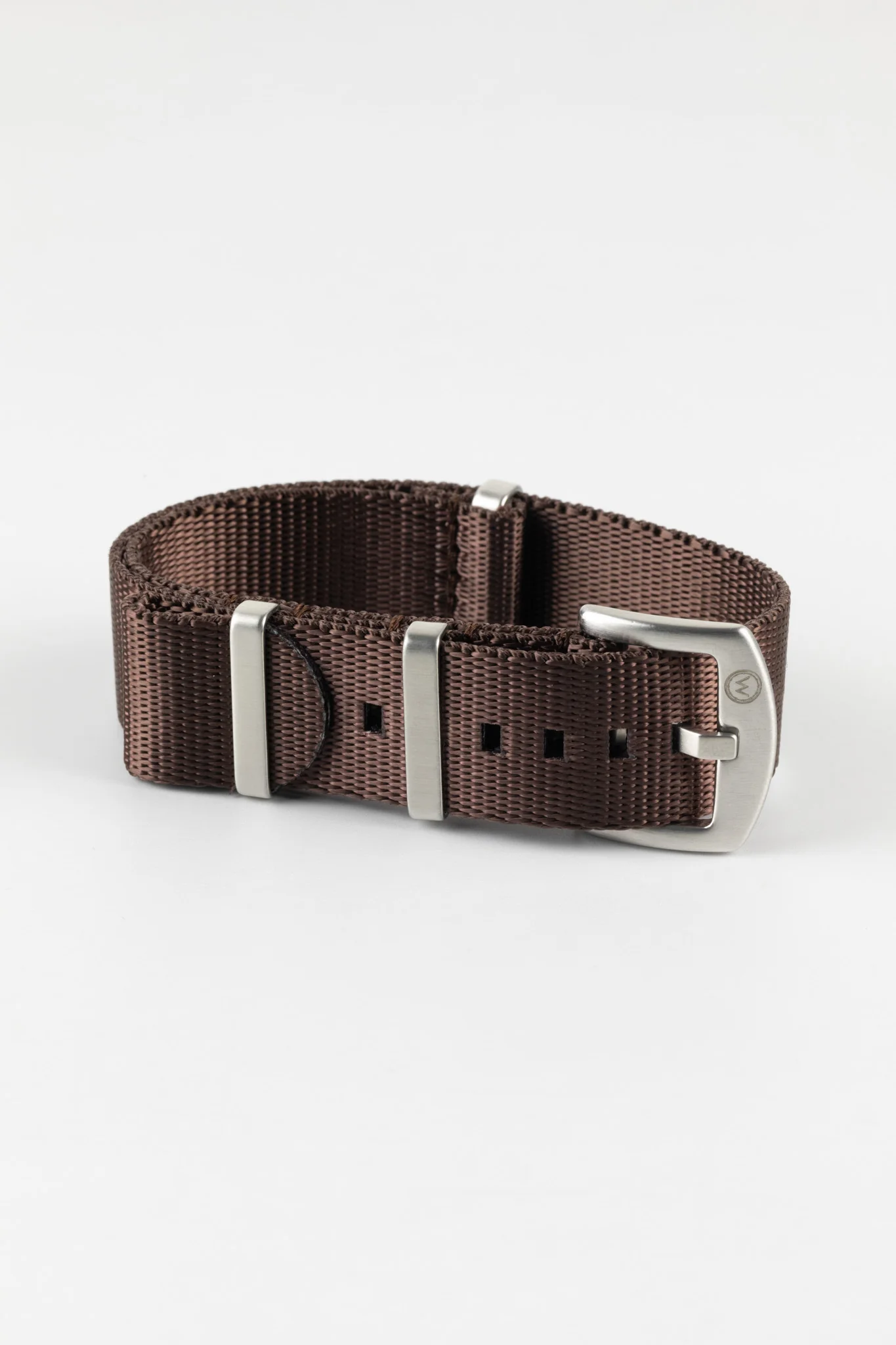 Seatbelt Nylon Watch Strap in DARK BROWN with BRUSHED STEEL Hardware - Image 5