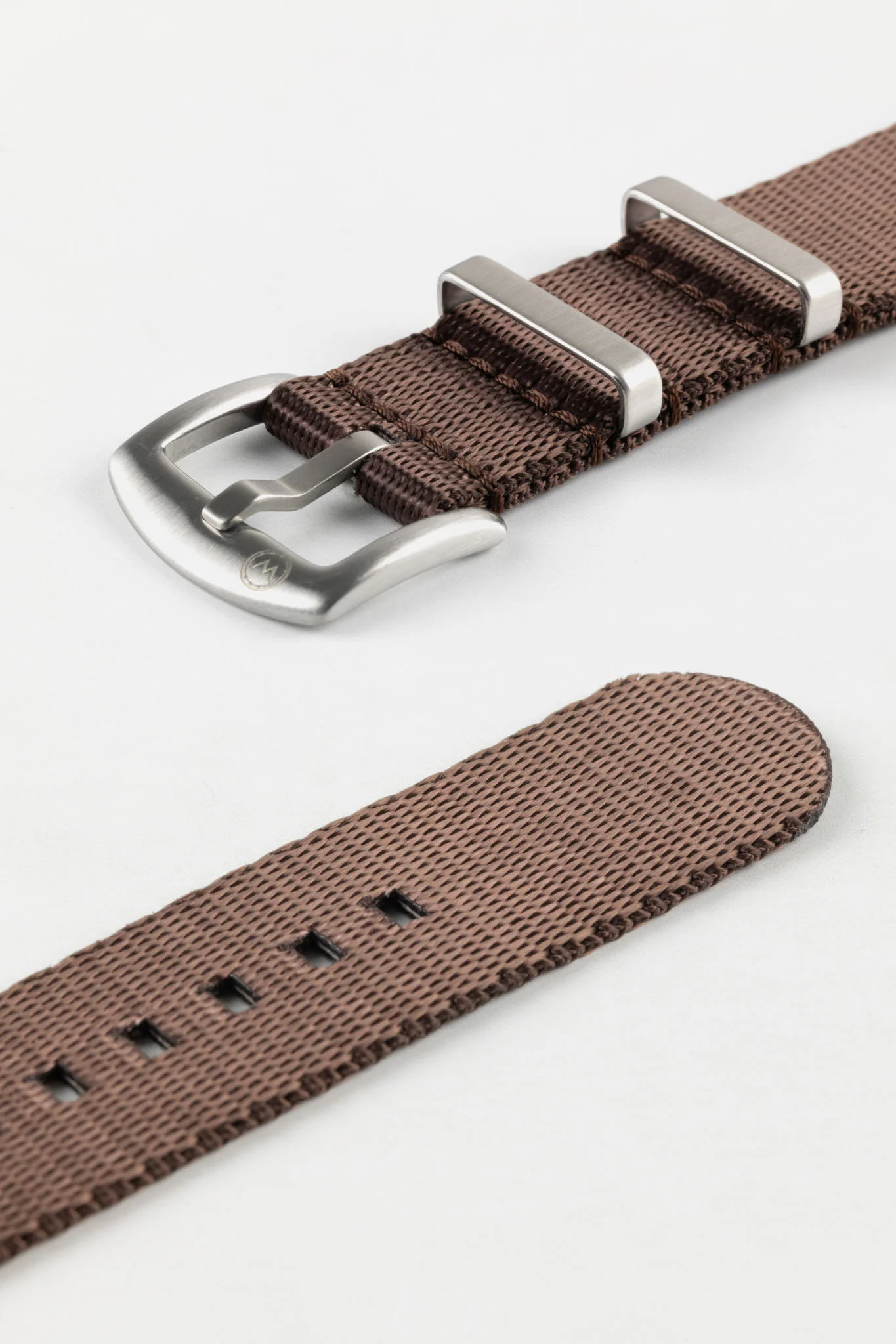 Seatbelt Nylon Watch Strap in DARK BROWN with BRUSHED STEEL Hardware - Image 7