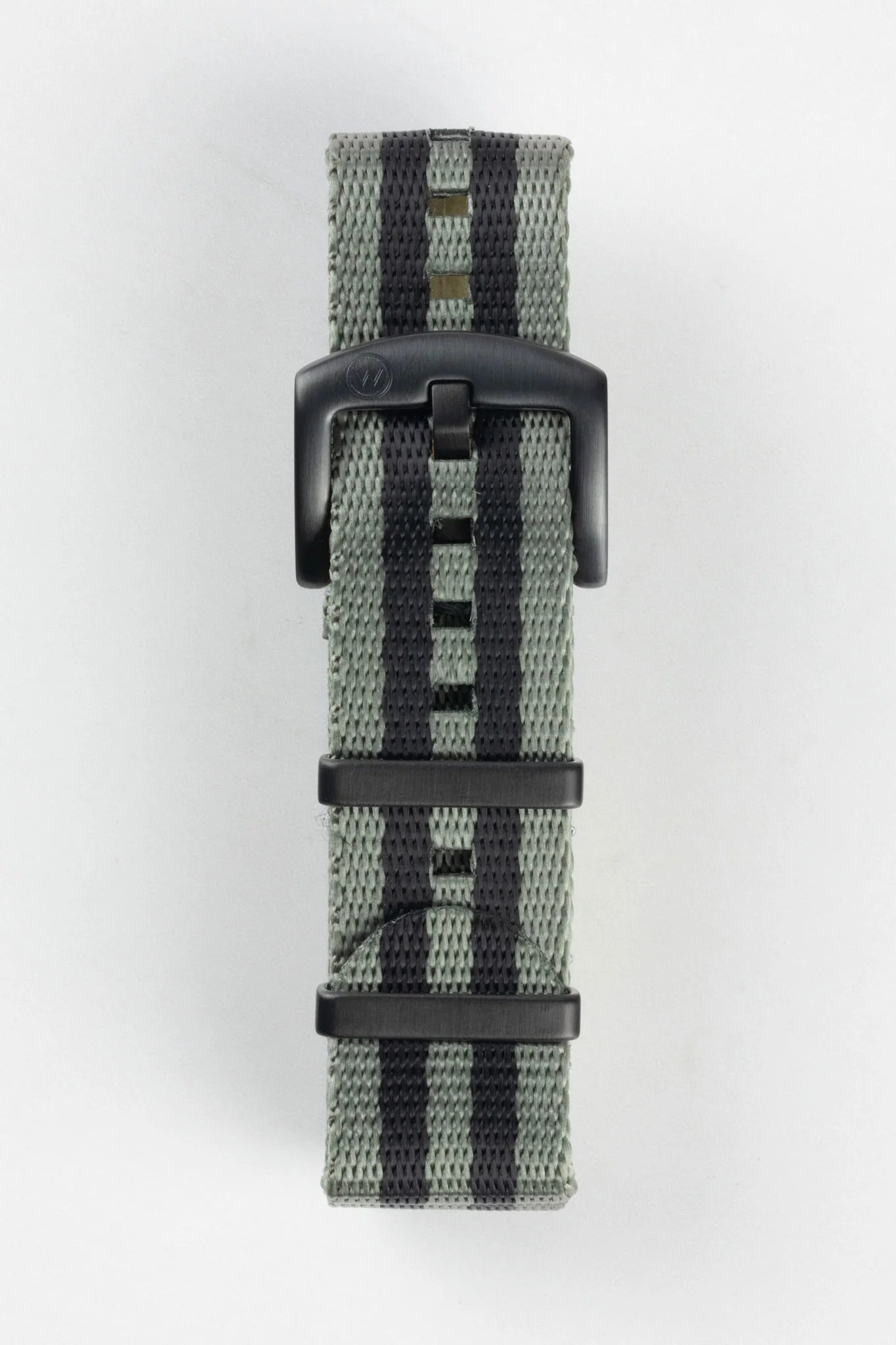 Seatbelt Nylon Watch Strap in GREY & BLACK Stripes with BLACK PVD Hardware - Image 3