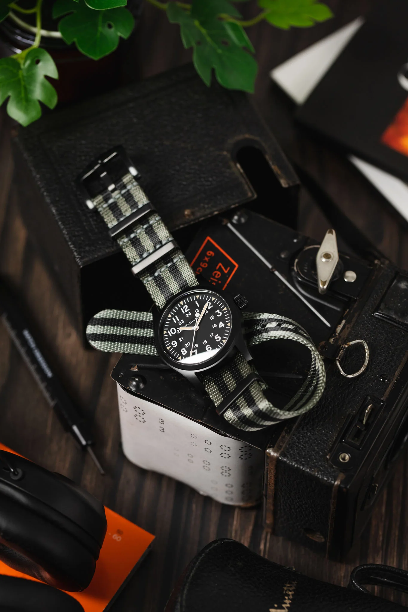 Seatbelt Nylon Watch Strap in GREY & BLACK Stripes with BLACK PVD Hardware - Image 4