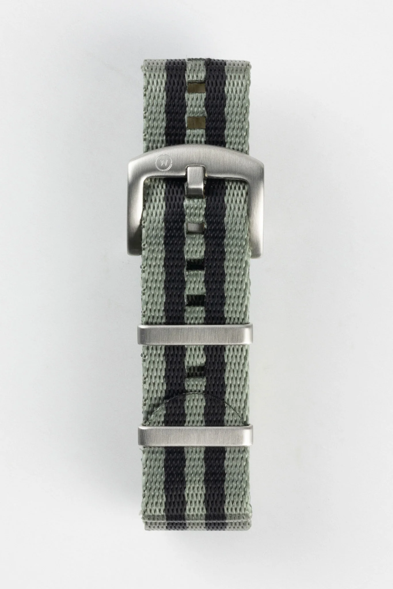 Seatbelt Nylon Watch Strap in GREY & BLACK Stripes with BRUSHED STEEL Hardware - Image 3