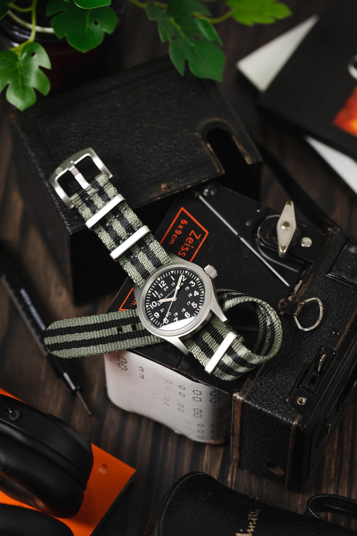 Seatbelt Nylon Watch Strap in GREY & BLACK Stripes with BRUSHED STEEL Hardware - Image 4