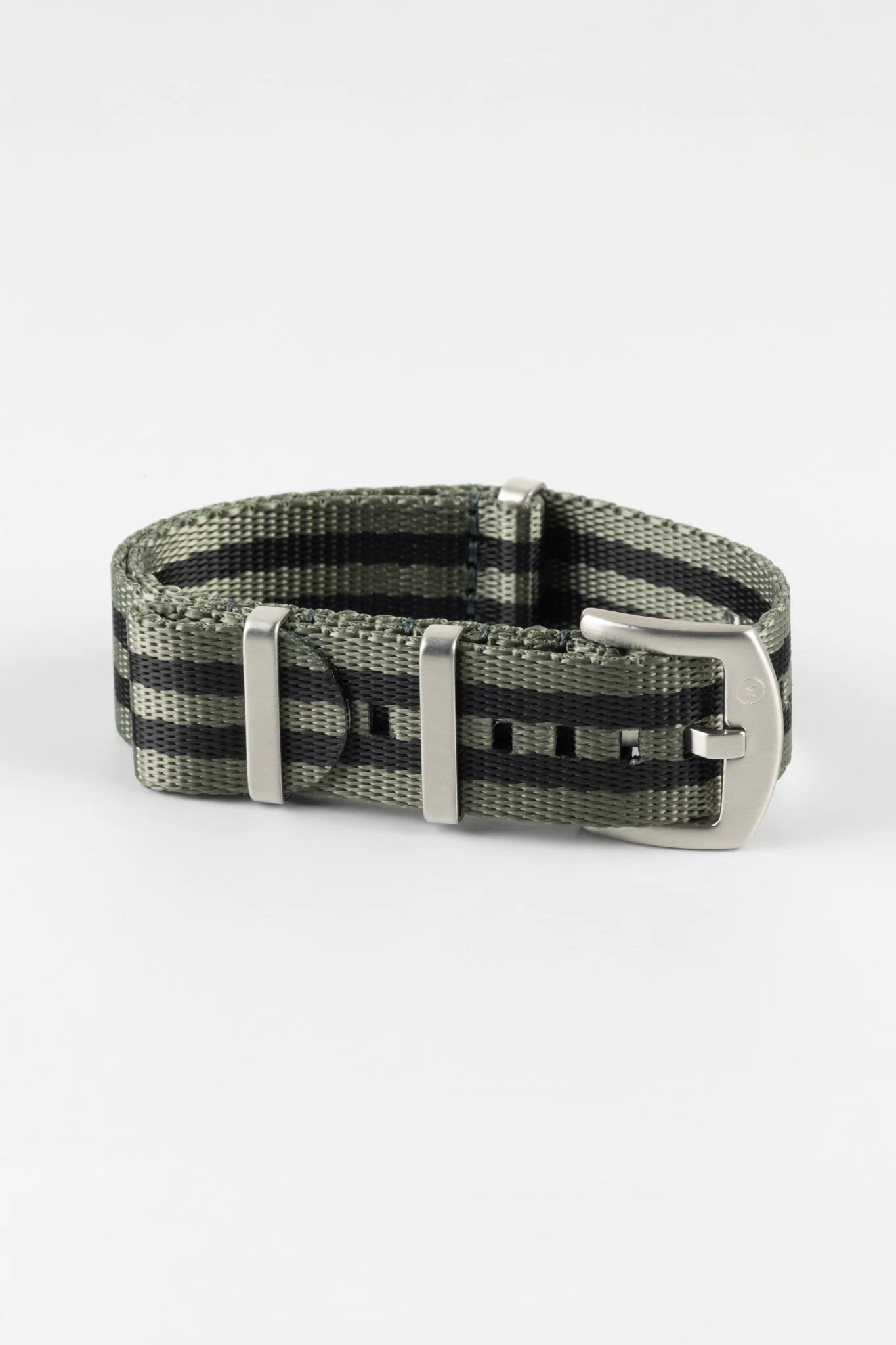Seatbelt Nylon Watch Strap in GREY & BLACK Stripes with BRUSHED STEEL Hardware - Image 5