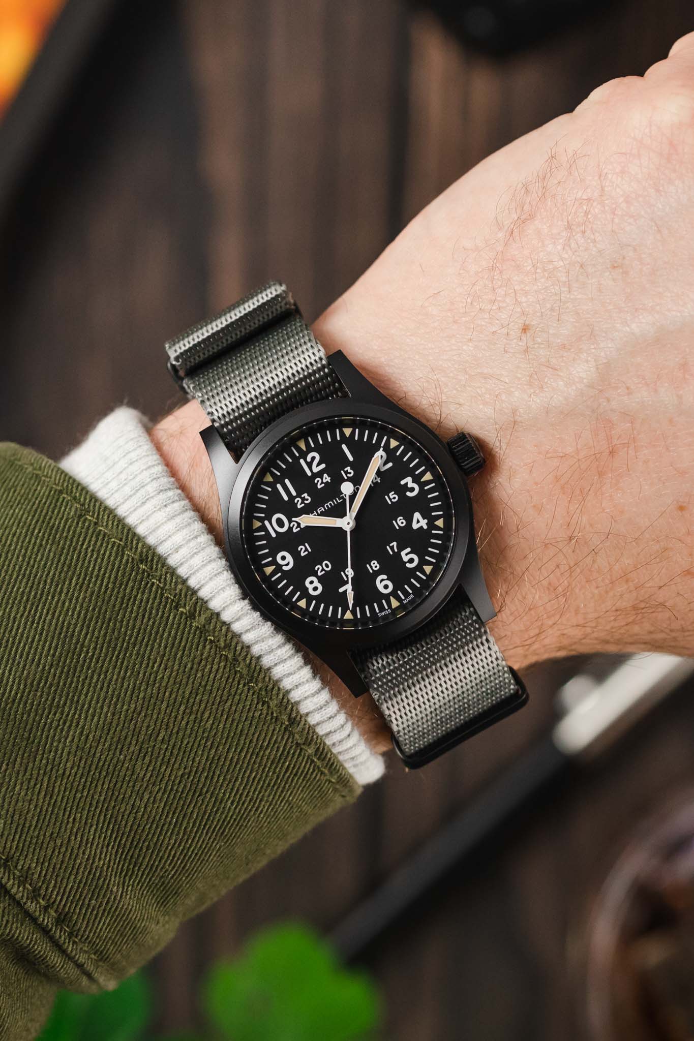 Seatbelt Nylon Watch Strap in GREY with BLACK PVD Hardware - Image 2
