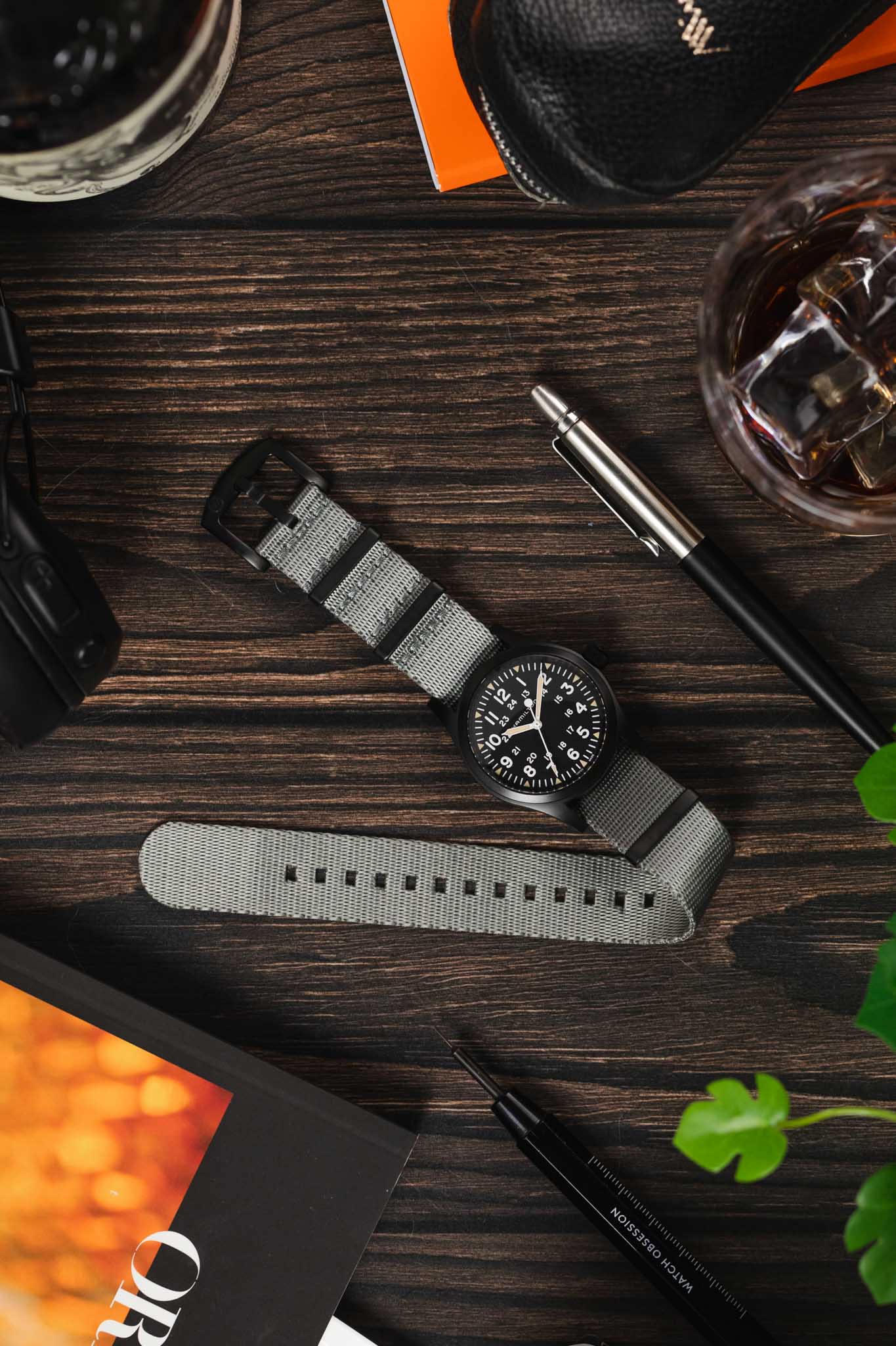 Seatbelt Nylon Watch Strap in GREY with BLACK PVD Hardware - Image 6