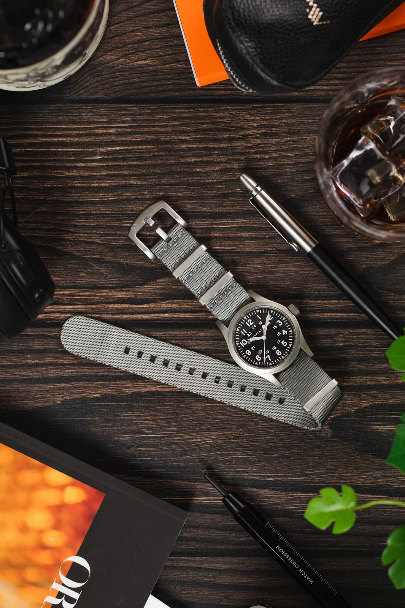 Seatbelt Nylon Watch Strap in GREY with BRUSHED STEEL Hardware - Image 6
