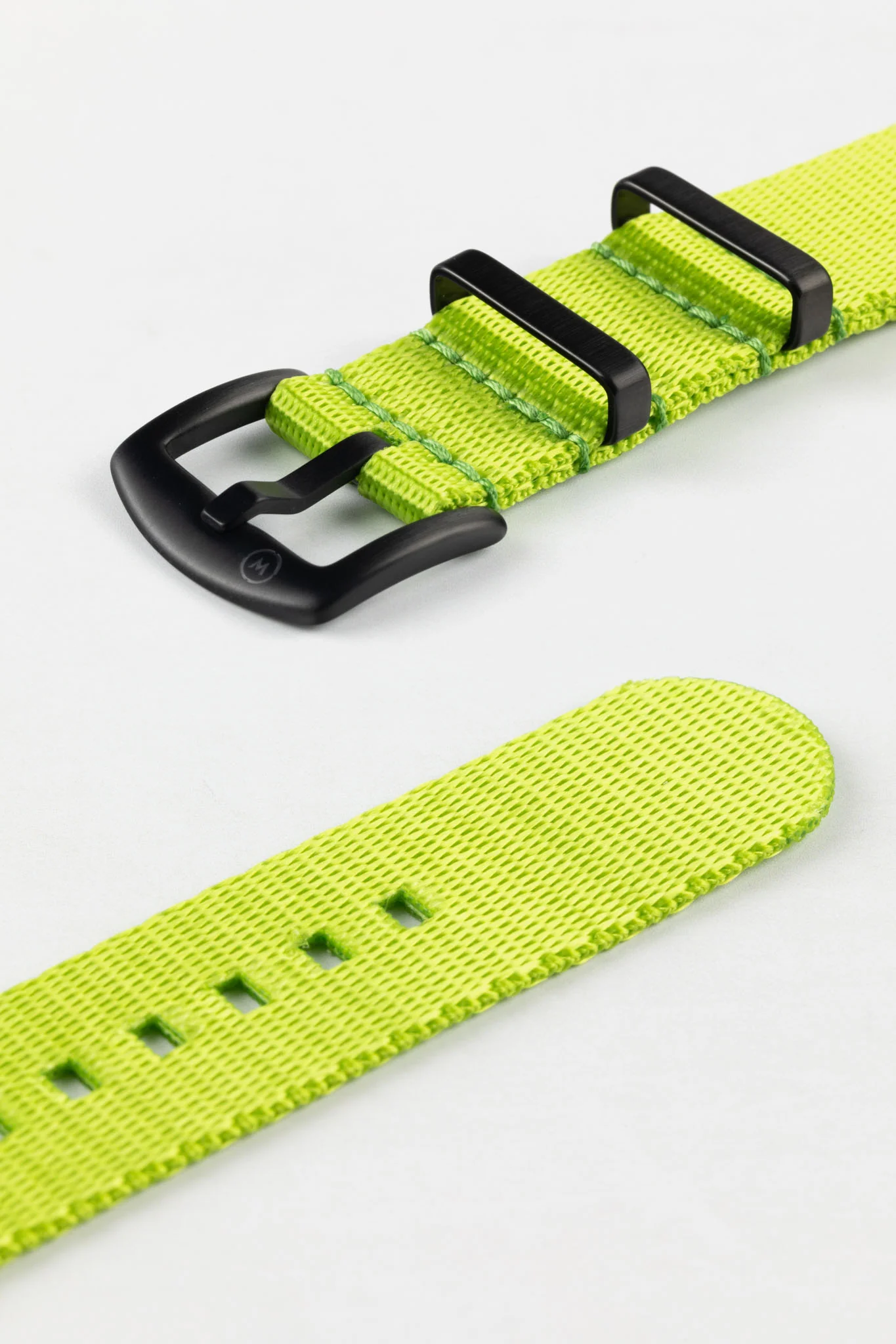 Seatbelt Nylon Watch Strap in LIME GREEN with BLACK PVD Hardware - Image 7