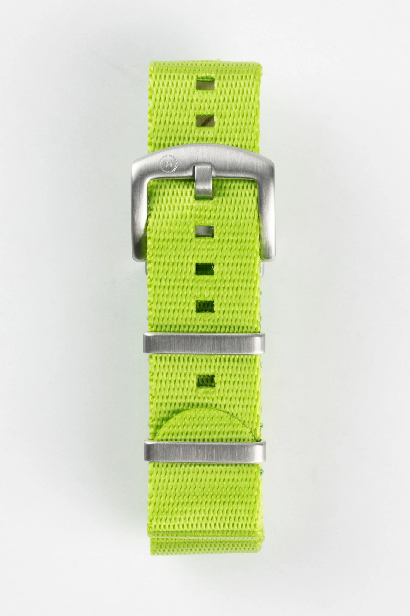 Seatbelt Nylon Watch Strap in LIME GREEN with BRUSHED STEEL Hardware - Image 3