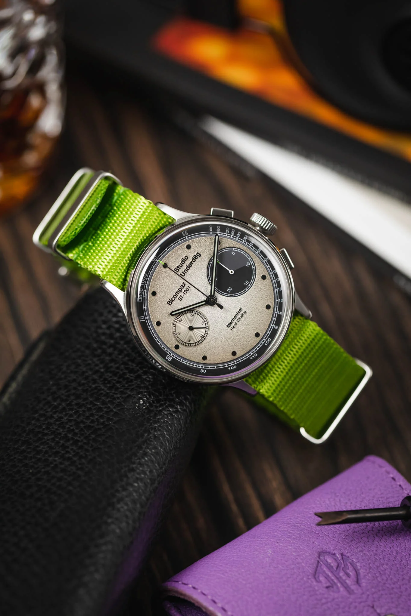 Seatbelt Nylon Watch Strap in LIME GREEN with BRUSHED STEEL Hardware - Image 4