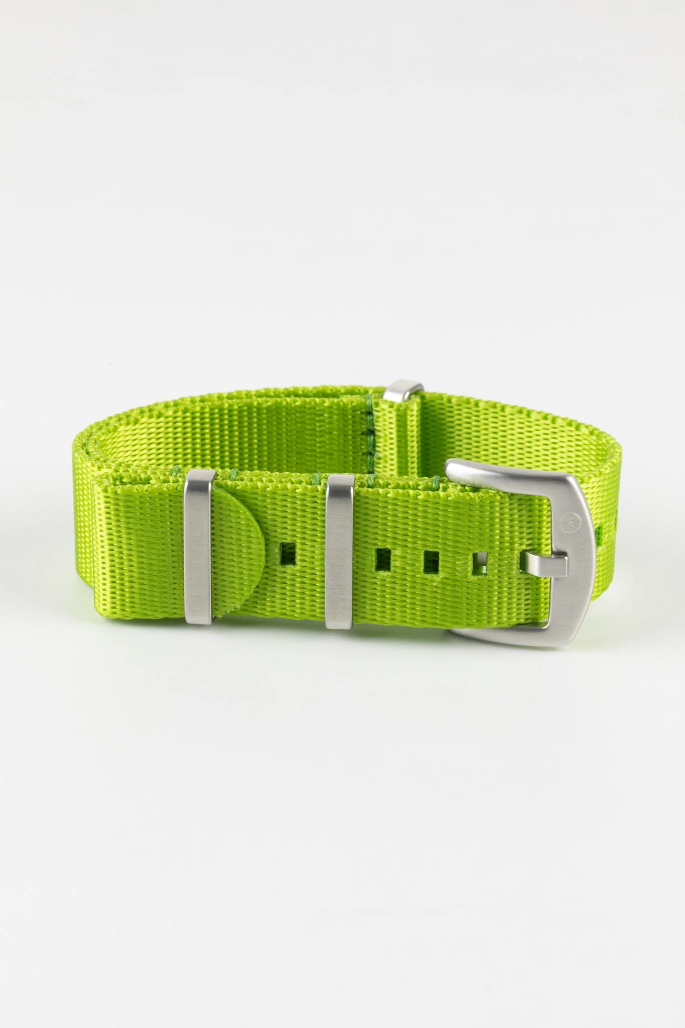 Seatbelt Nylon Watch Strap in LIME GREEN with BRUSHED STEEL Hardware - Image 5