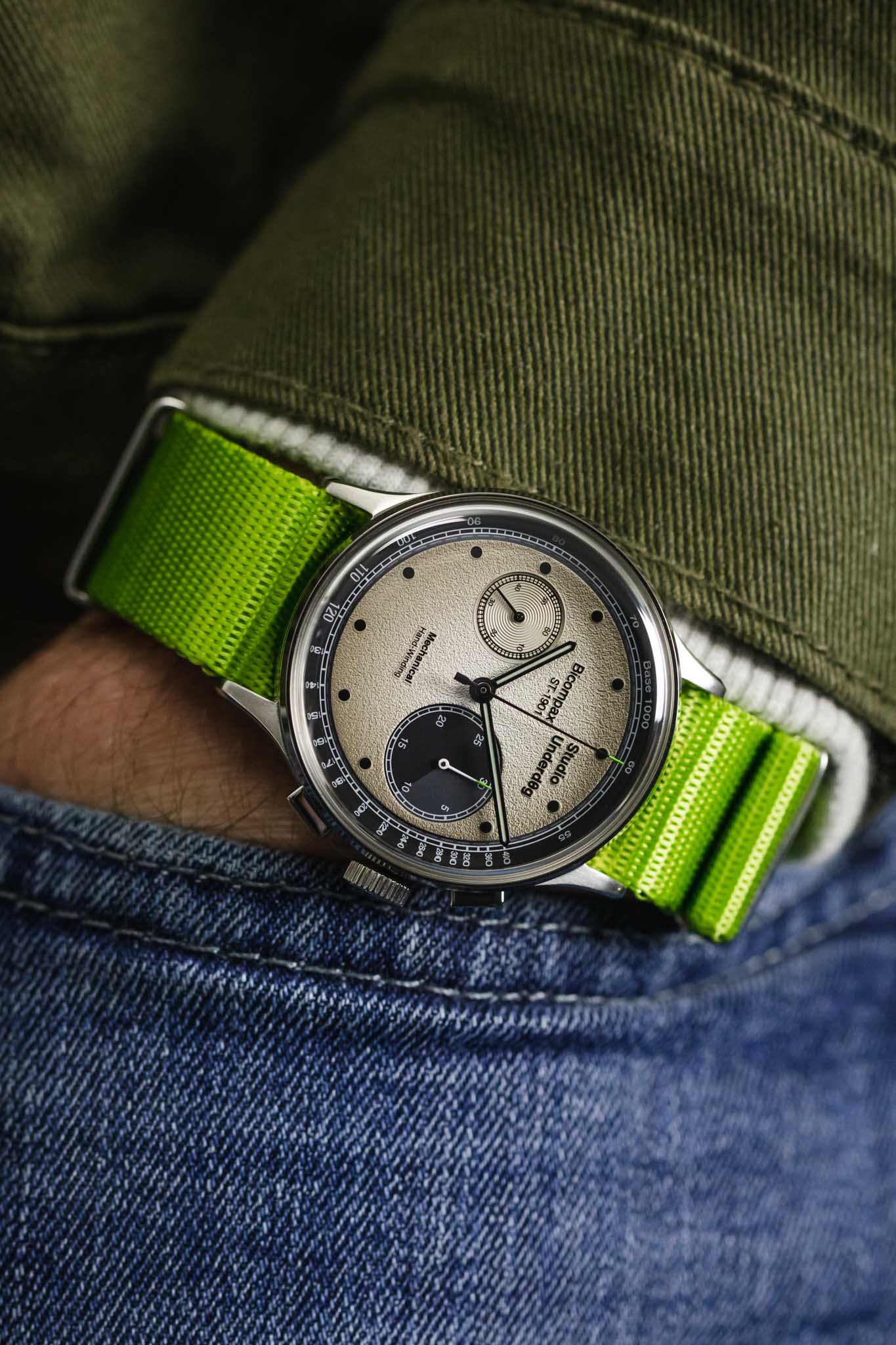 Seatbelt Nylon Watch Strap in LIME GREEN with BRUSHED STEEL Hardware - Image 6