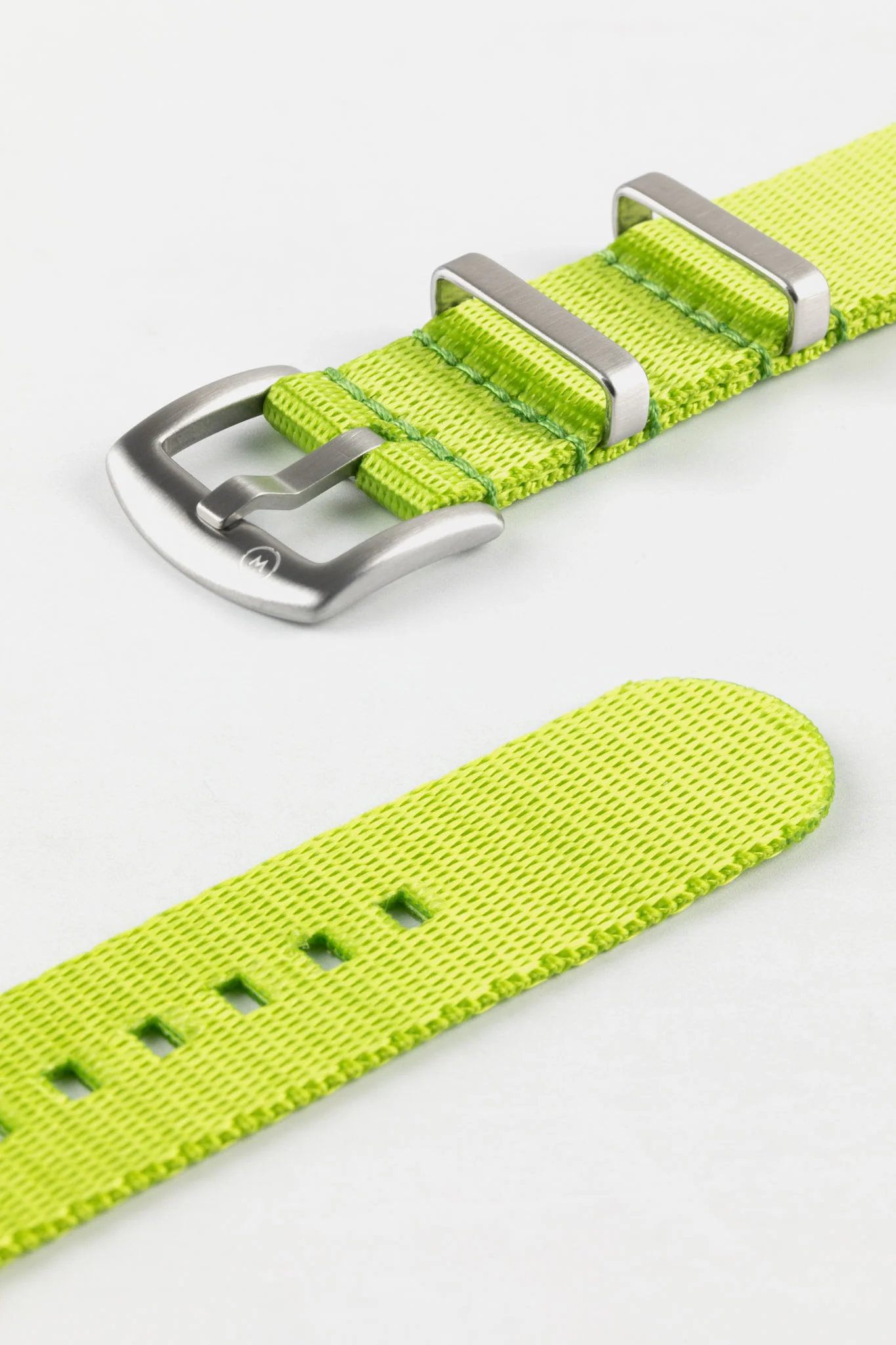 Seatbelt Nylon Watch Strap in LIME GREEN with BRUSHED STEEL Hardware - Image 7