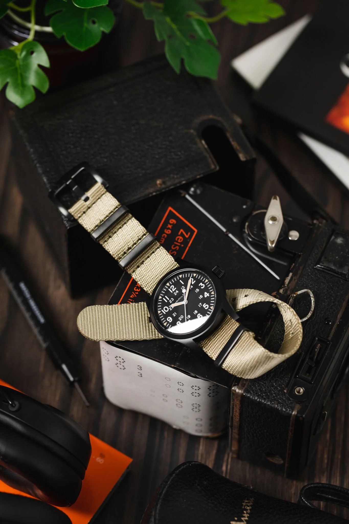 Seatbelt Nylon Watch Strap in OATMEAL with BLACK PVD Hardware - Image 4