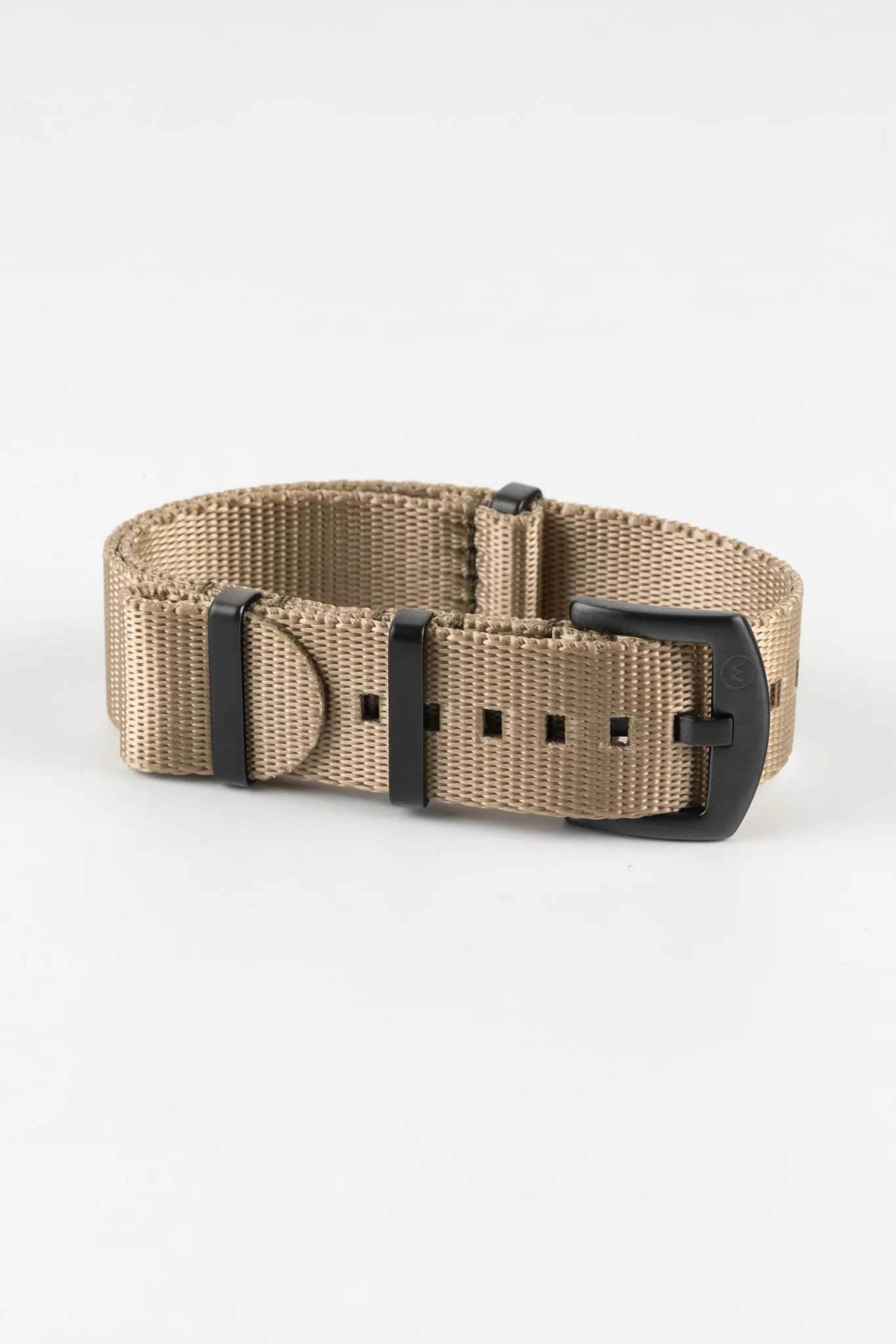 Seatbelt Nylon Watch Strap in OATMEAL with BLACK PVD Hardware - Image 5