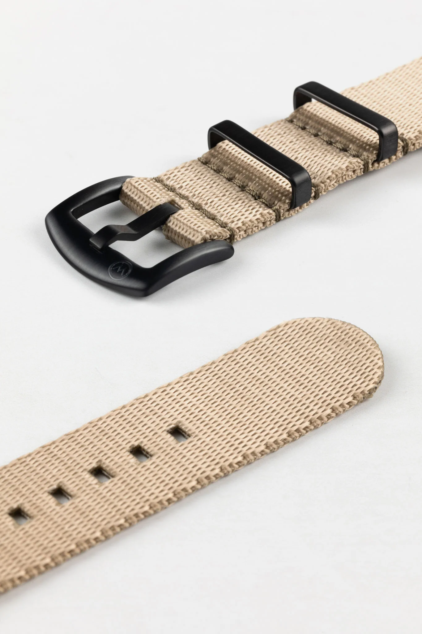 Seatbelt Nylon Watch Strap in OATMEAL with BLACK PVD Hardware - Image 7