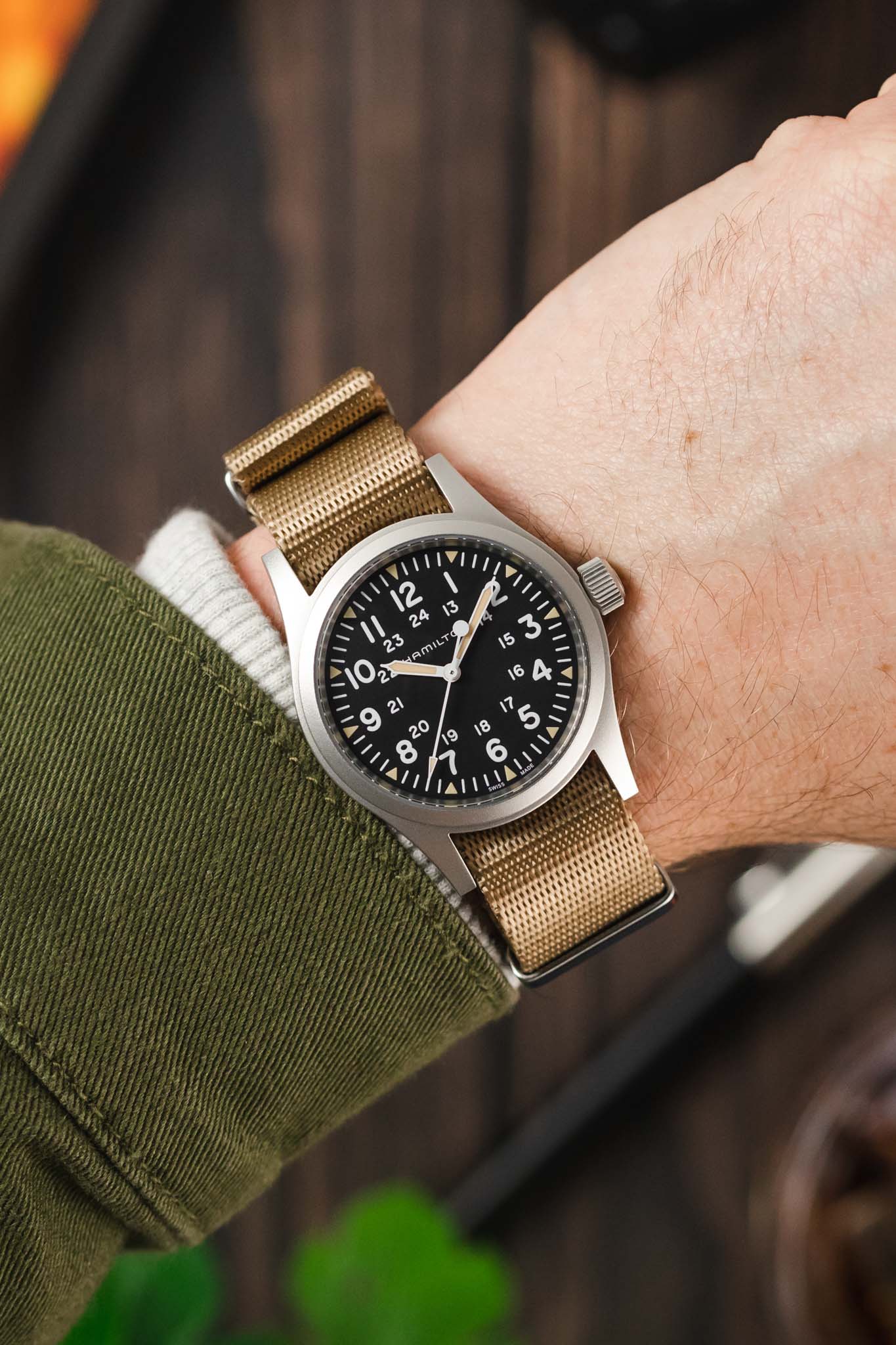 Seatbelt Nylon Watch Strap in OATMEAL with BRUSHED STEEL Hardware - Image 2