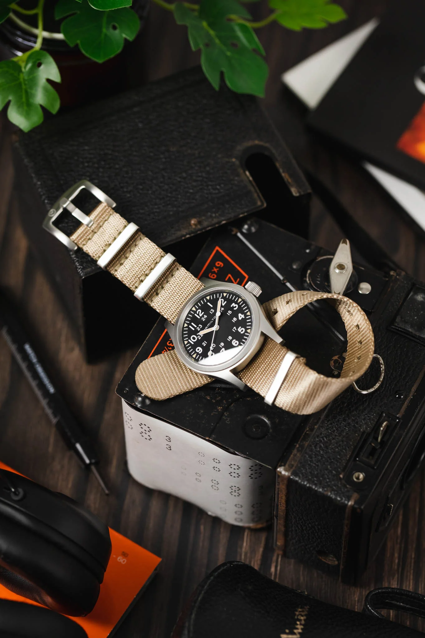 Seatbelt Nylon Watch Strap in OATMEAL with BRUSHED STEEL Hardware - Image 4