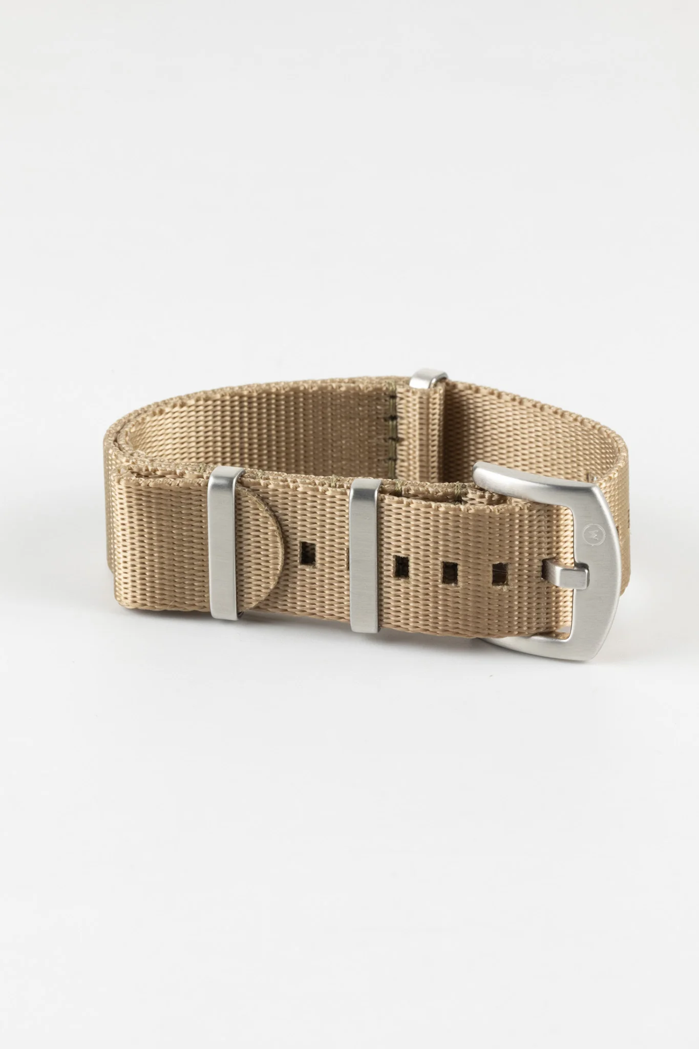 Seatbelt Nylon Watch Strap in OATMEAL with BRUSHED STEEL Hardware - Image 5