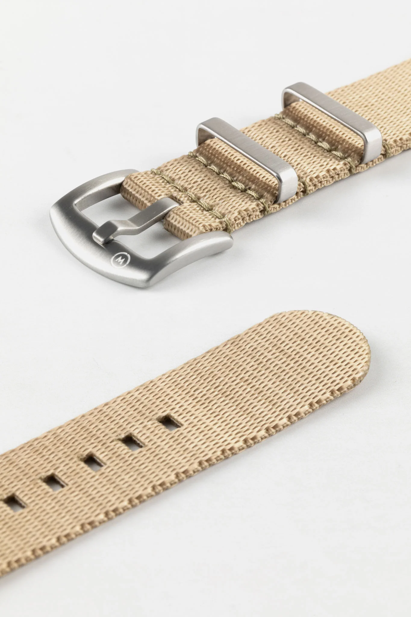 Seatbelt Nylon Watch Strap in OATMEAL with BRUSHED STEEL Hardware - Image 7