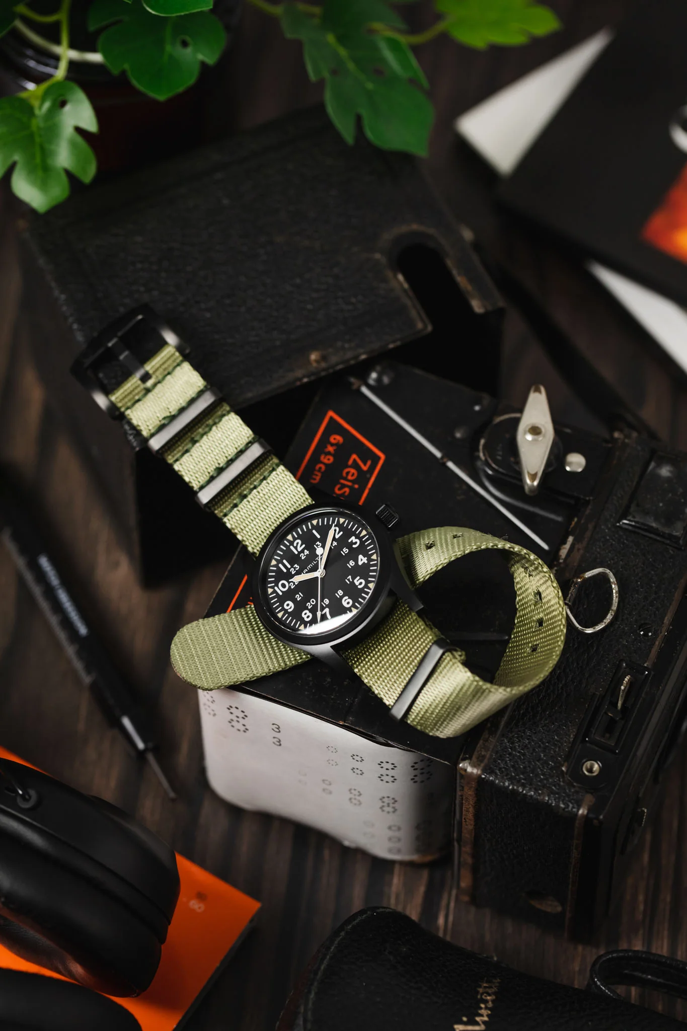 Seatbelt Nylon Watch Strap in OLIVE GREEN with BLACK PVD Hardware - Image 4