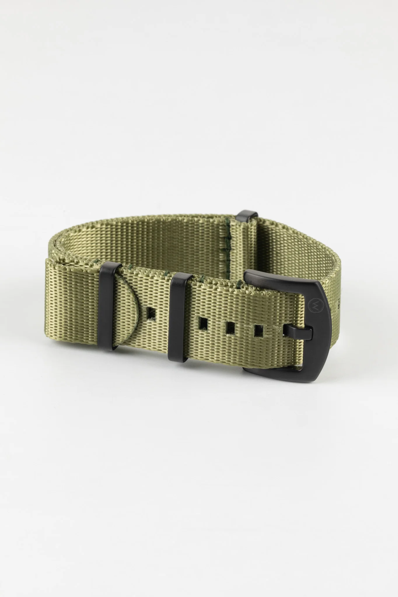 Seatbelt Nylon Watch Strap in OLIVE GREEN with BLACK PVD Hardware - Image 5