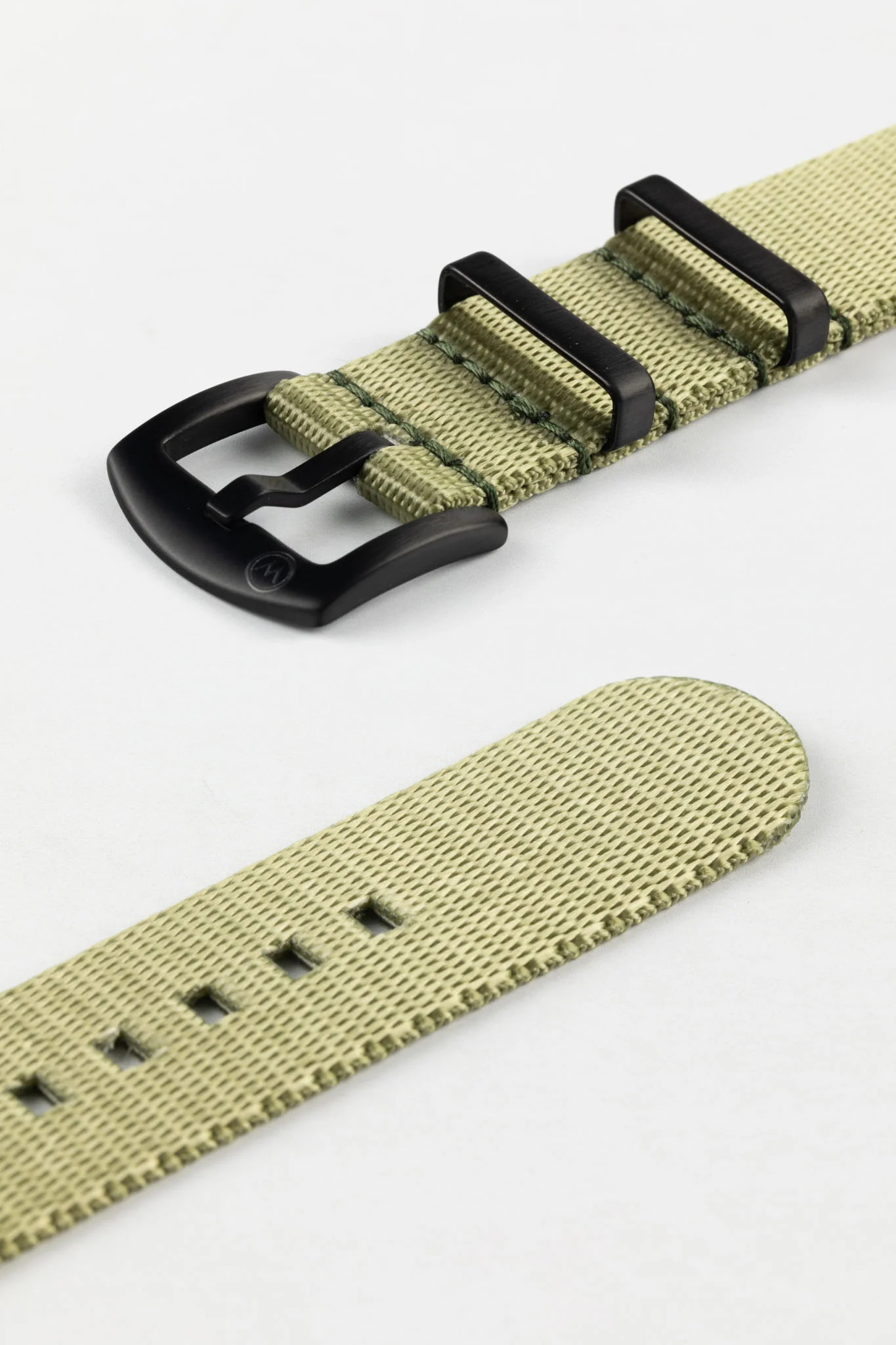 Seatbelt Nylon Watch Strap in OLIVE GREEN with BLACK PVD Hardware - Image 7