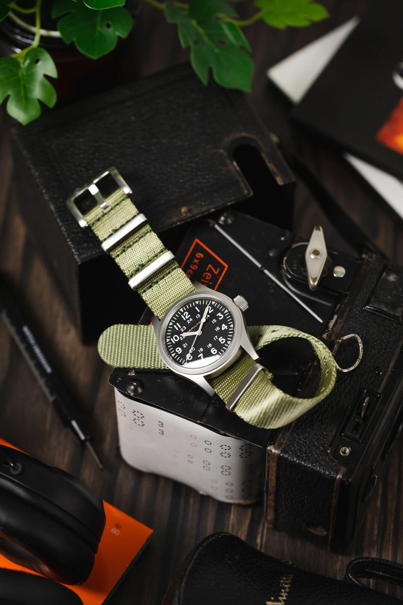 Seatbelt Nylon Watch Strap in OLIVE GREEN with BRUSHED STEEL Hardware - Image 4