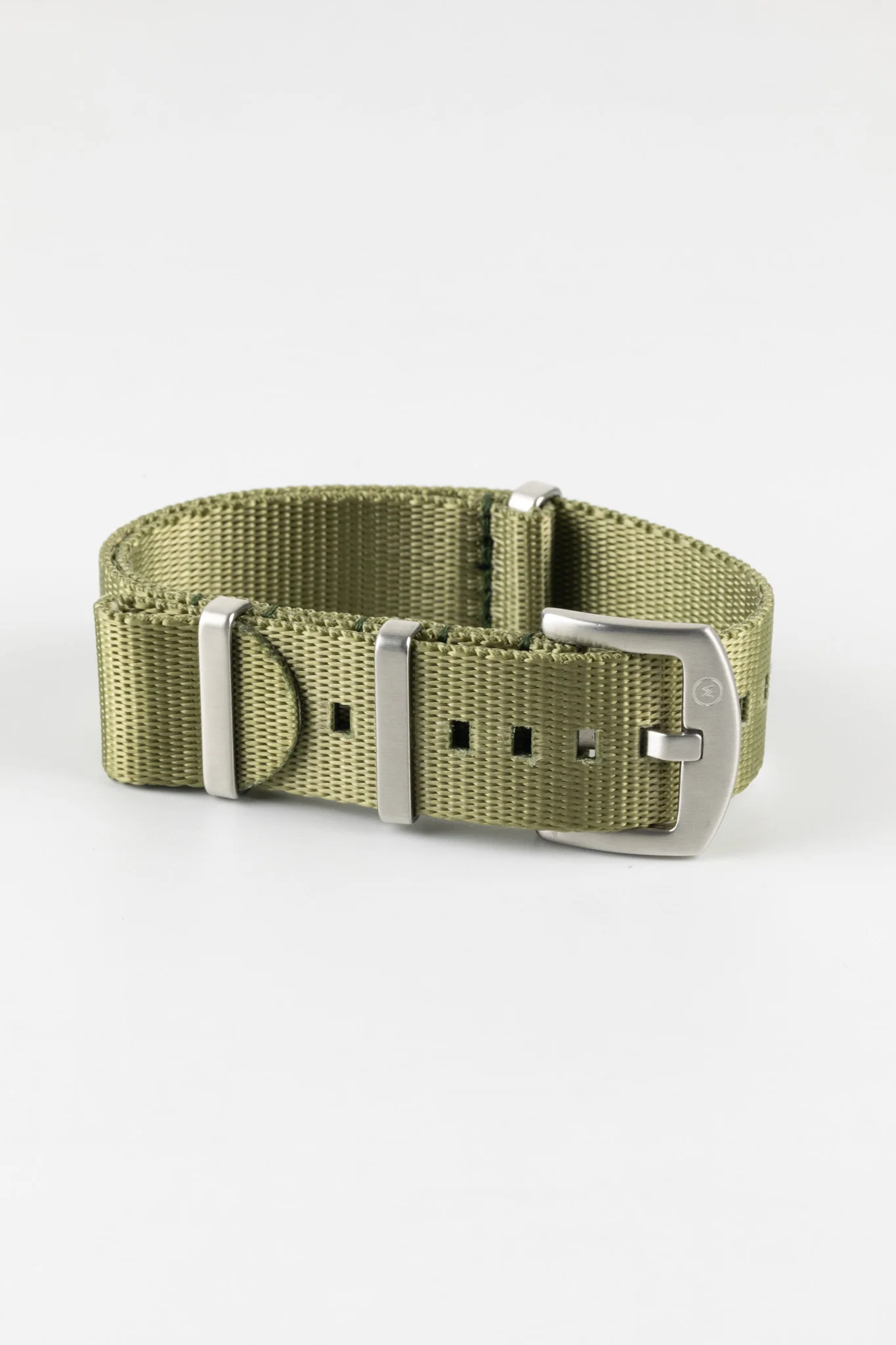 Seatbelt Nylon Watch Strap in OLIVE GREEN with BRUSHED STEEL Hardware - Image 5