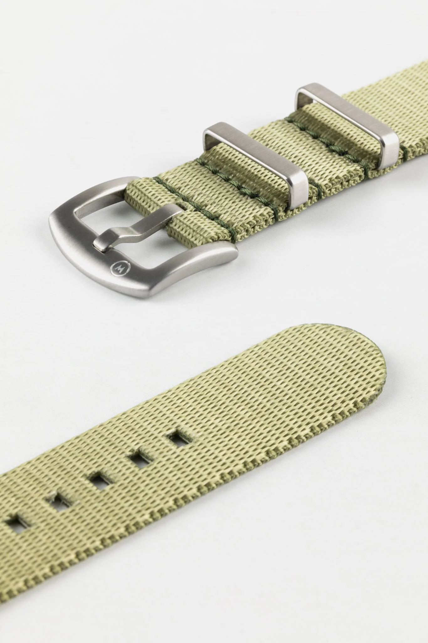Seatbelt Nylon Watch Strap in OLIVE GREEN with BRUSHED STEEL Hardware - Image 7