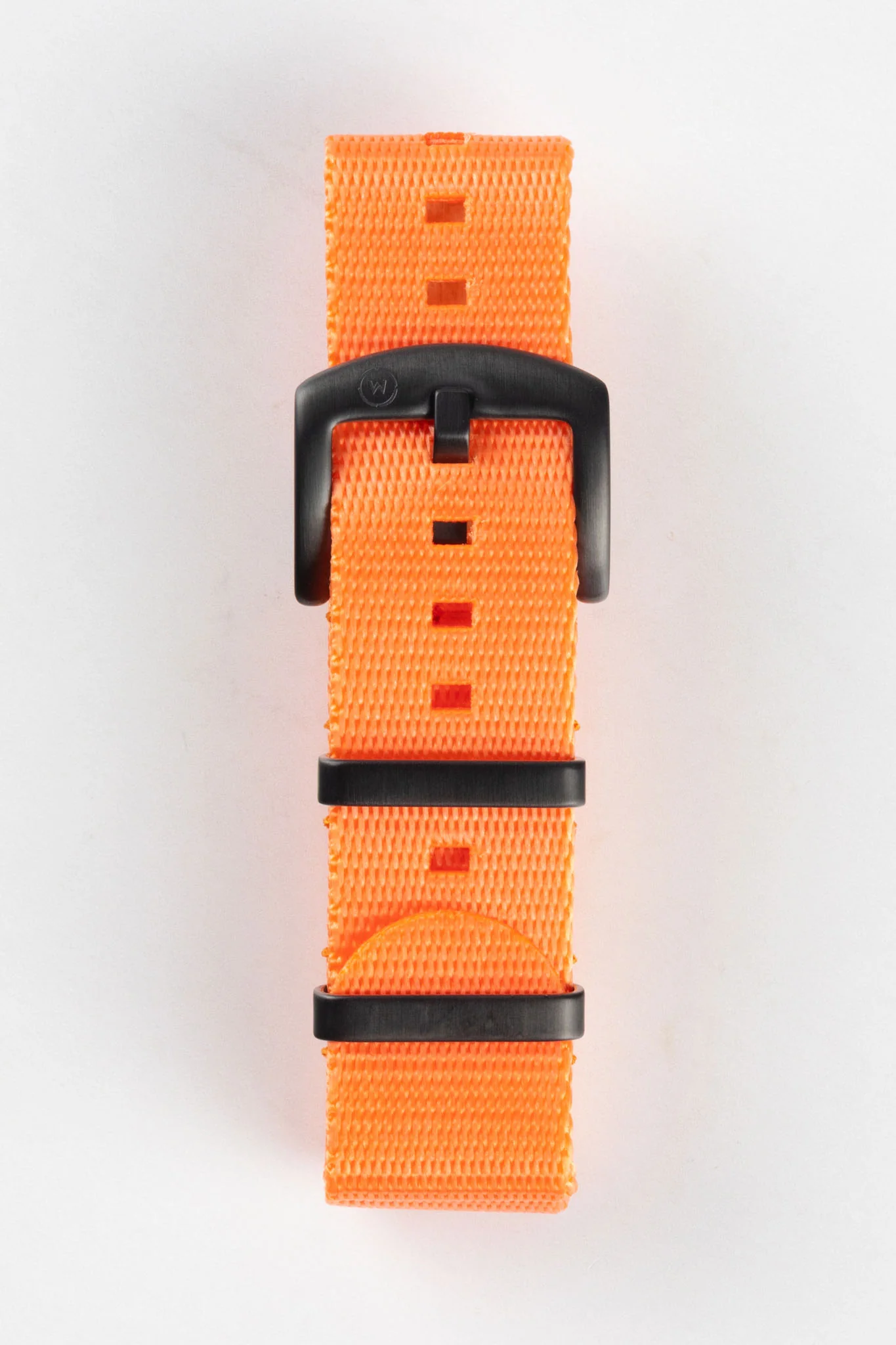 Seatbelt Nylon Watch Strap in ORANGE with BLACK PVD Hardware - Image 3