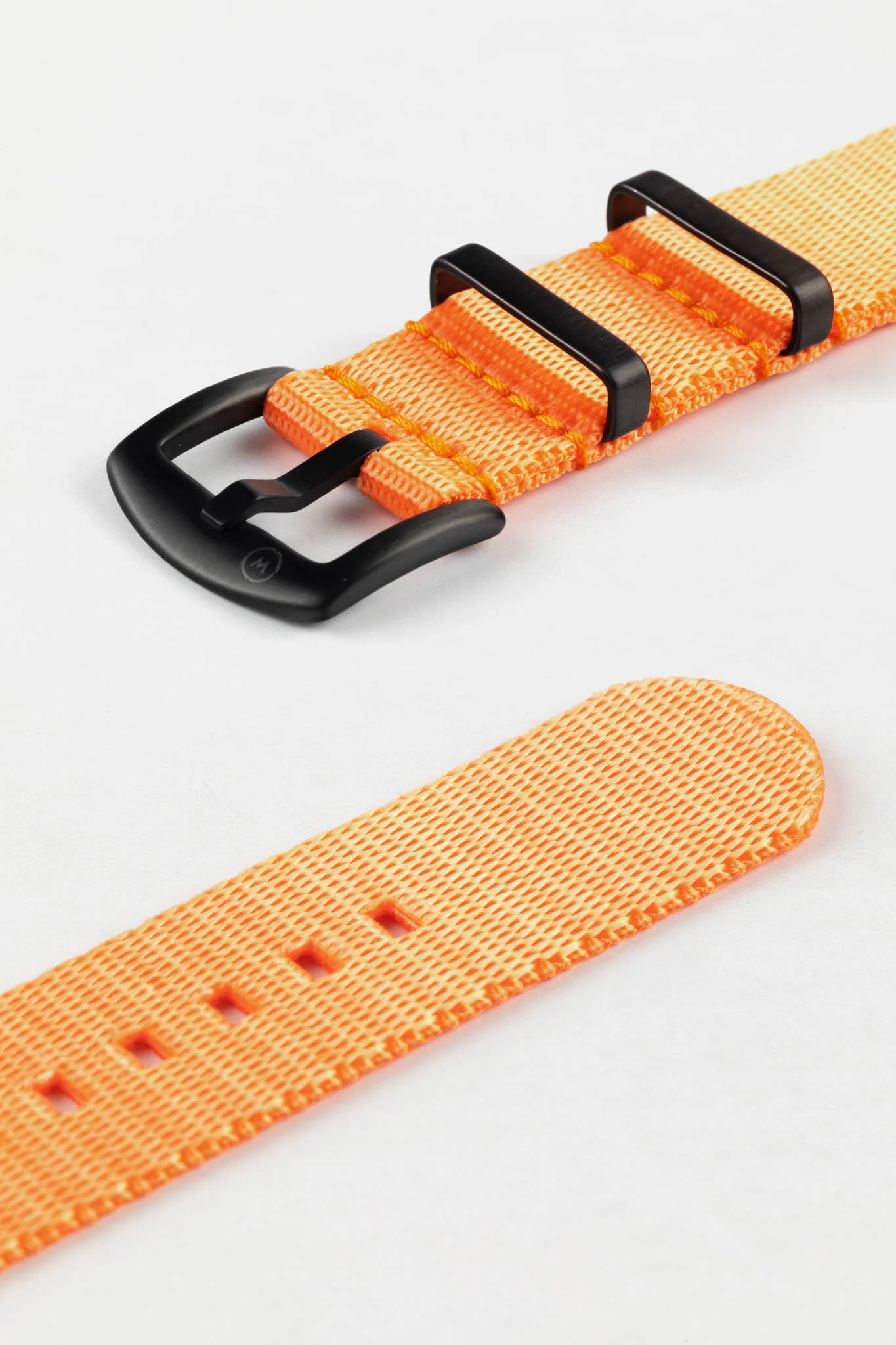 Seatbelt Nylon Watch Strap in ORANGE with BLACK PVD Hardware - Image 7