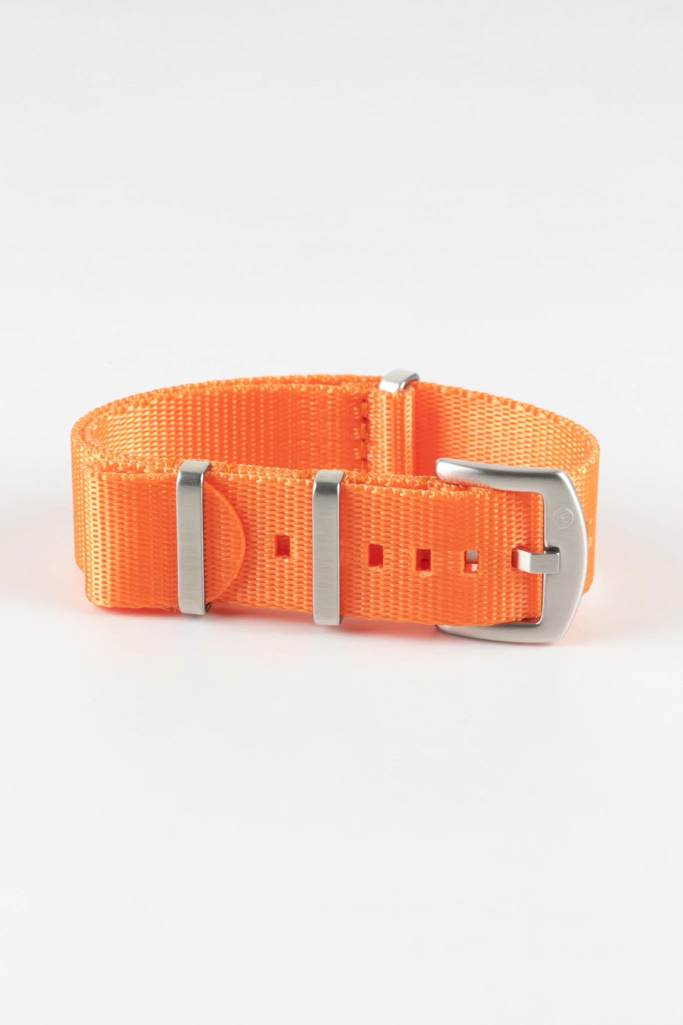 Seatbelt Nylon Watch Strap in ORANGE with BRUSHED STEEL Hardware - Image 5