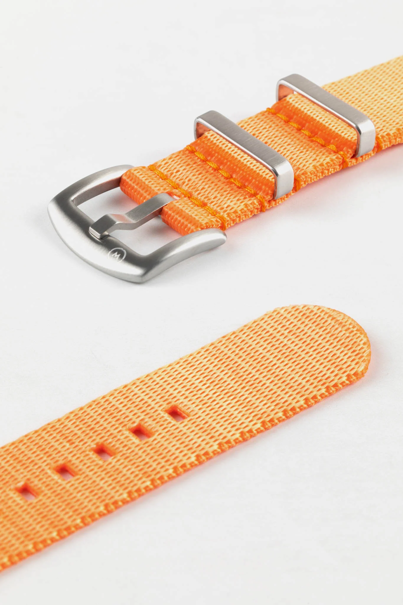 Seatbelt Nylon Watch Strap in ORANGE with BRUSHED STEEL Hardware - Image 7