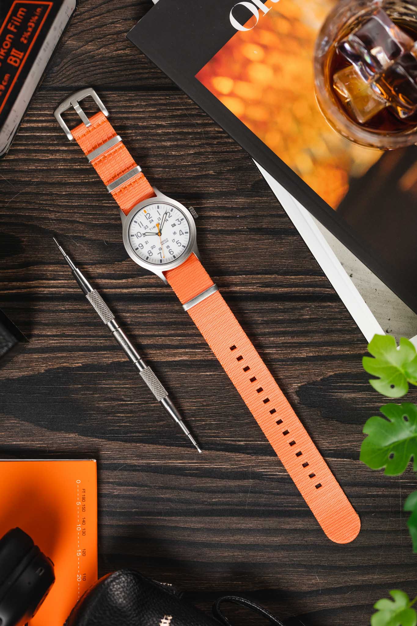 Seatbelt Nylon Watch Strap in ORANGE with BRUSHED STEEL Hardware - Image 8