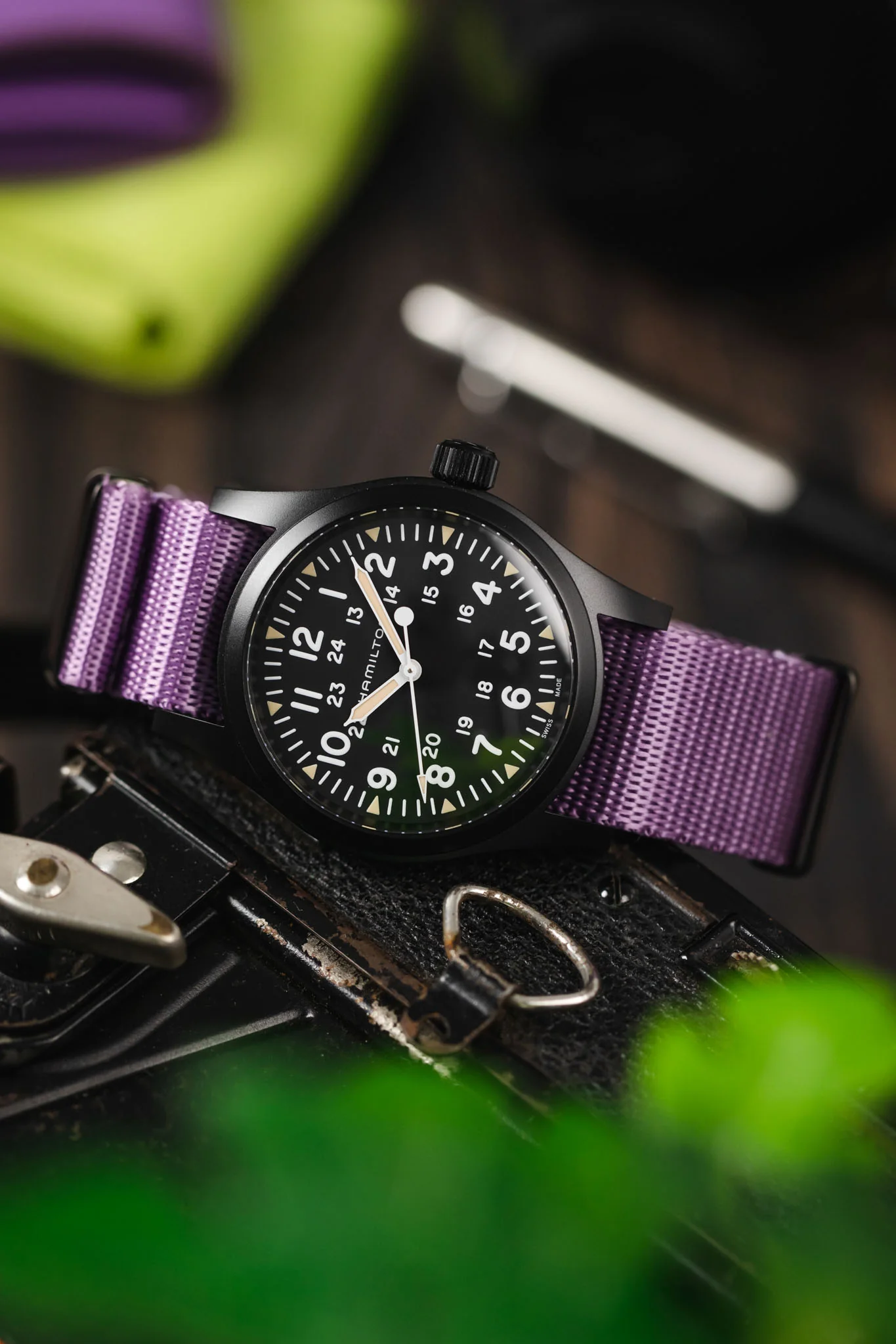 Seatbelt Nylon Watch Strap in PURPLE with BLACK PVD Hardware - Image 4