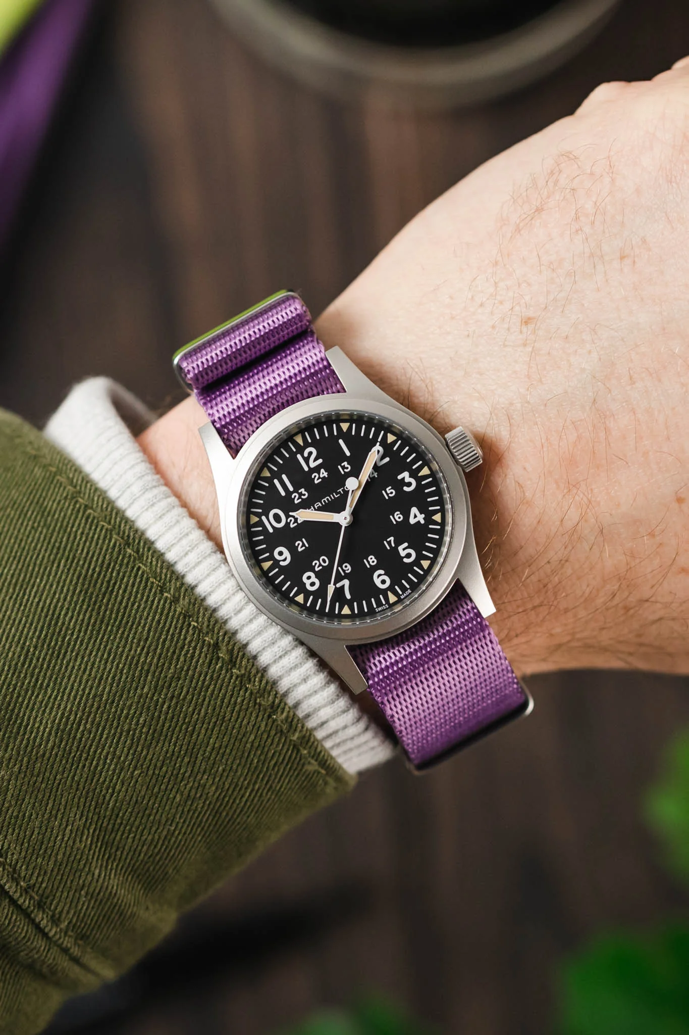 Seatbelt Nylon Watch Strap in PURPLE with BRUSHED STEEL Hardware - Image 2