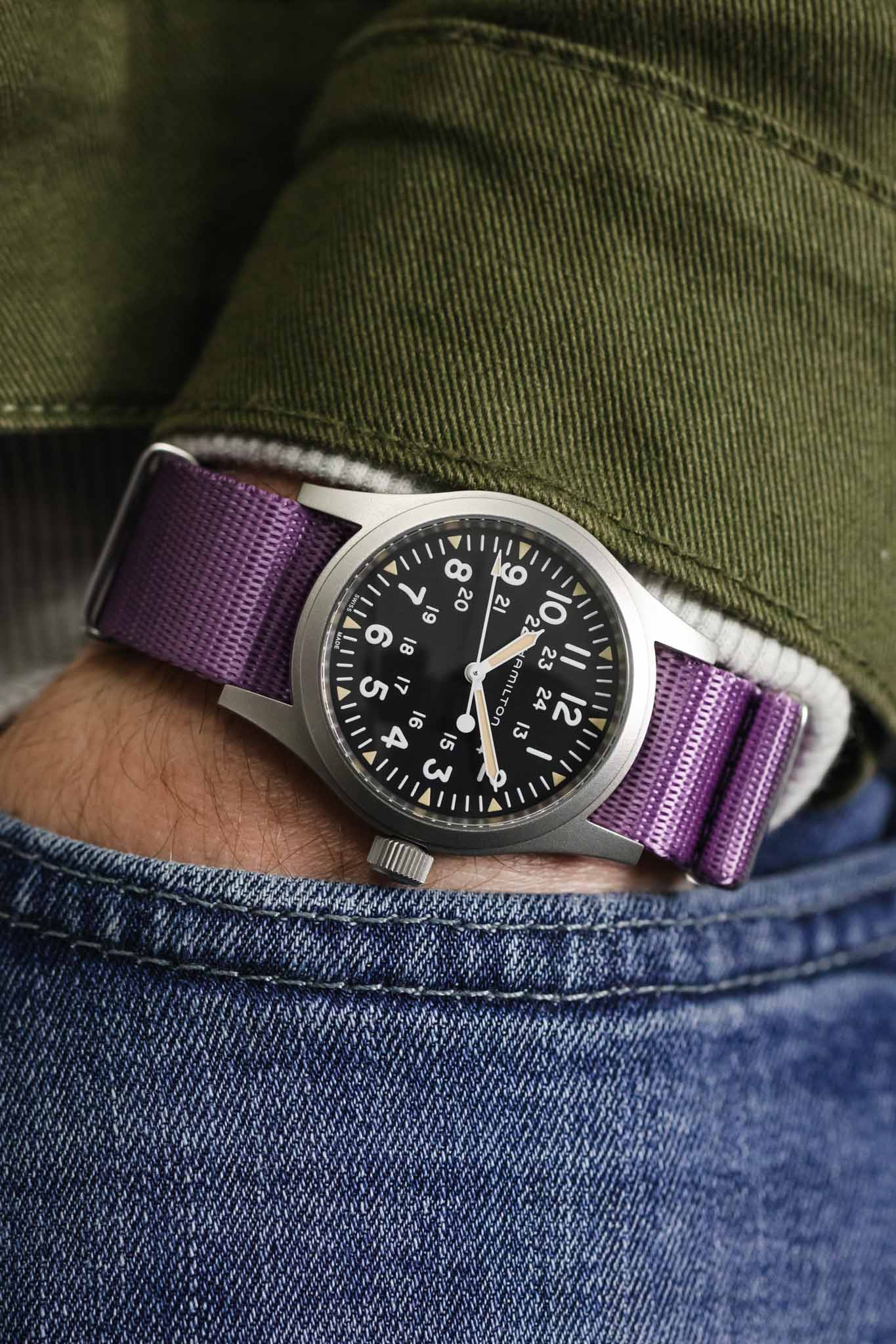 Seatbelt Nylon Watch Strap in PURPLE with BRUSHED STEEL Hardware - Image 6