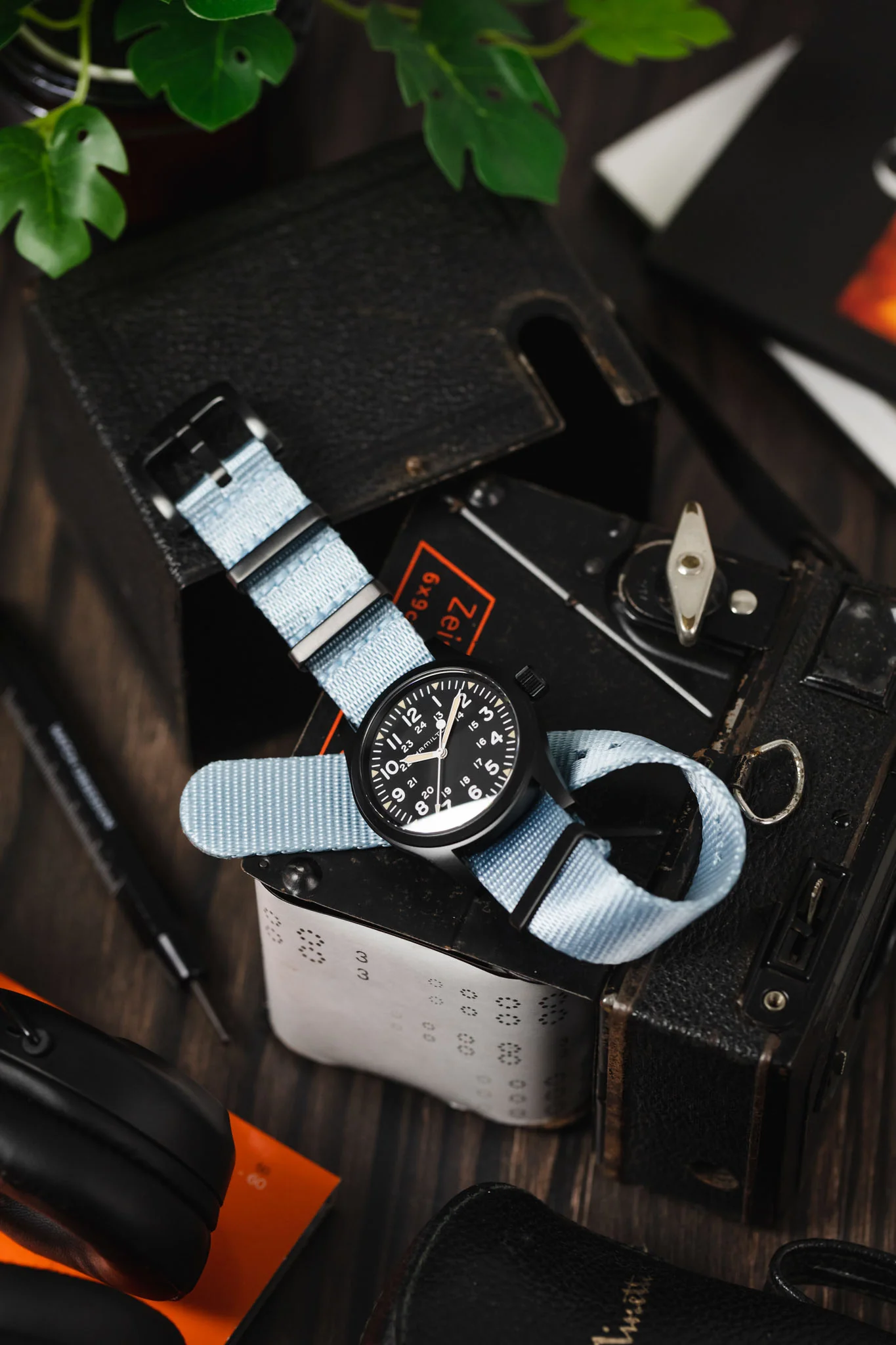 Nylon Seatbelt One-Piece Watch Strap in SKY BLUE with BLACK PVD Hardware - Image 4