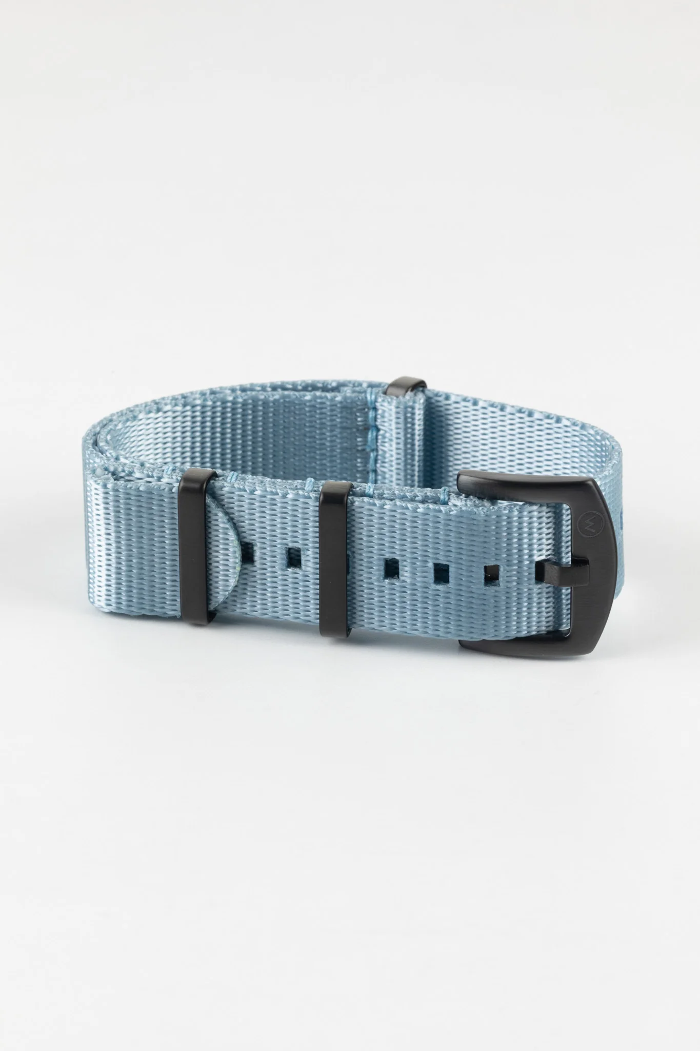 Nylon Seatbelt One-Piece Watch Strap in SKY BLUE with BLACK PVD Hardware - Image 5