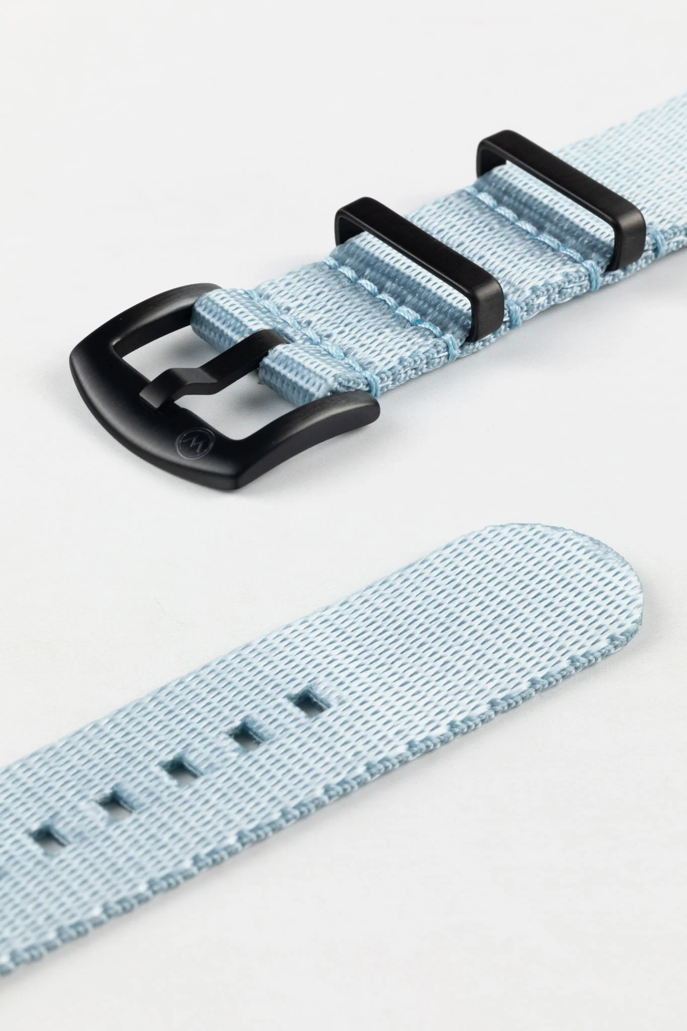 Nylon Seatbelt One-Piece Watch Strap in SKY BLUE with BLACK PVD Hardware - Image 7