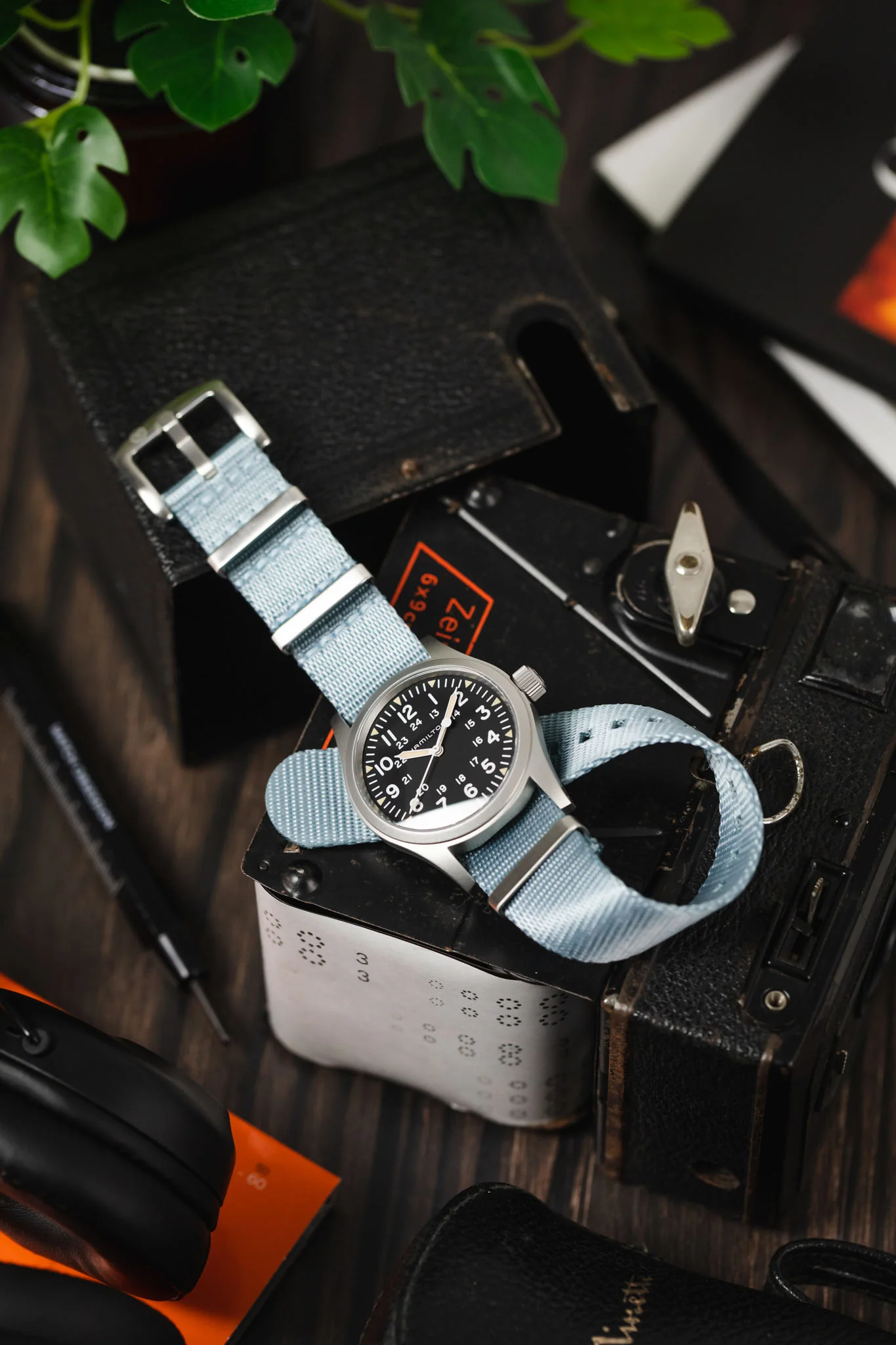 Nylon Seatbelt One-Piece Watch Strap in SKY BLUE with BRUSHED STEEL Hardware - Image 4