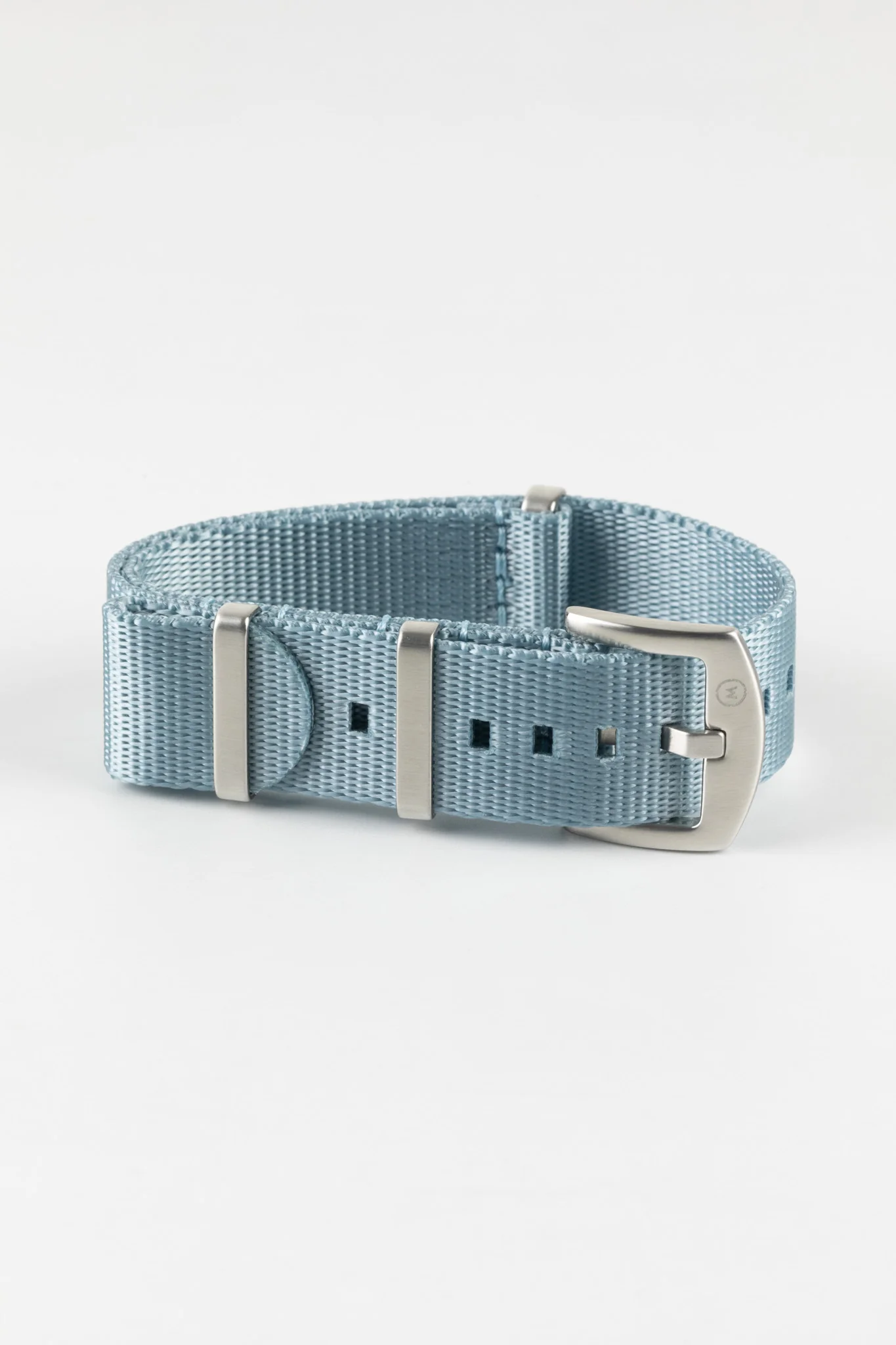 Nylon Seatbelt One-Piece Watch Strap in SKY BLUE with BRUSHED STEEL Hardware - Image 5