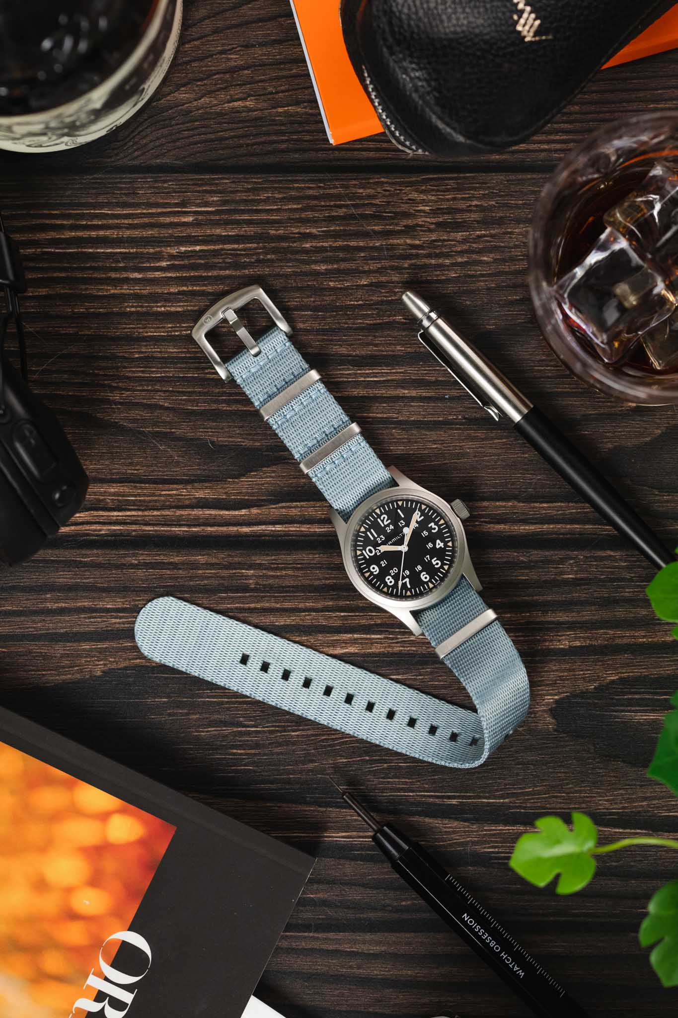 Nylon Seatbelt One-Piece Watch Strap in SKY BLUE with BRUSHED STEEL Hardware - Image 6
