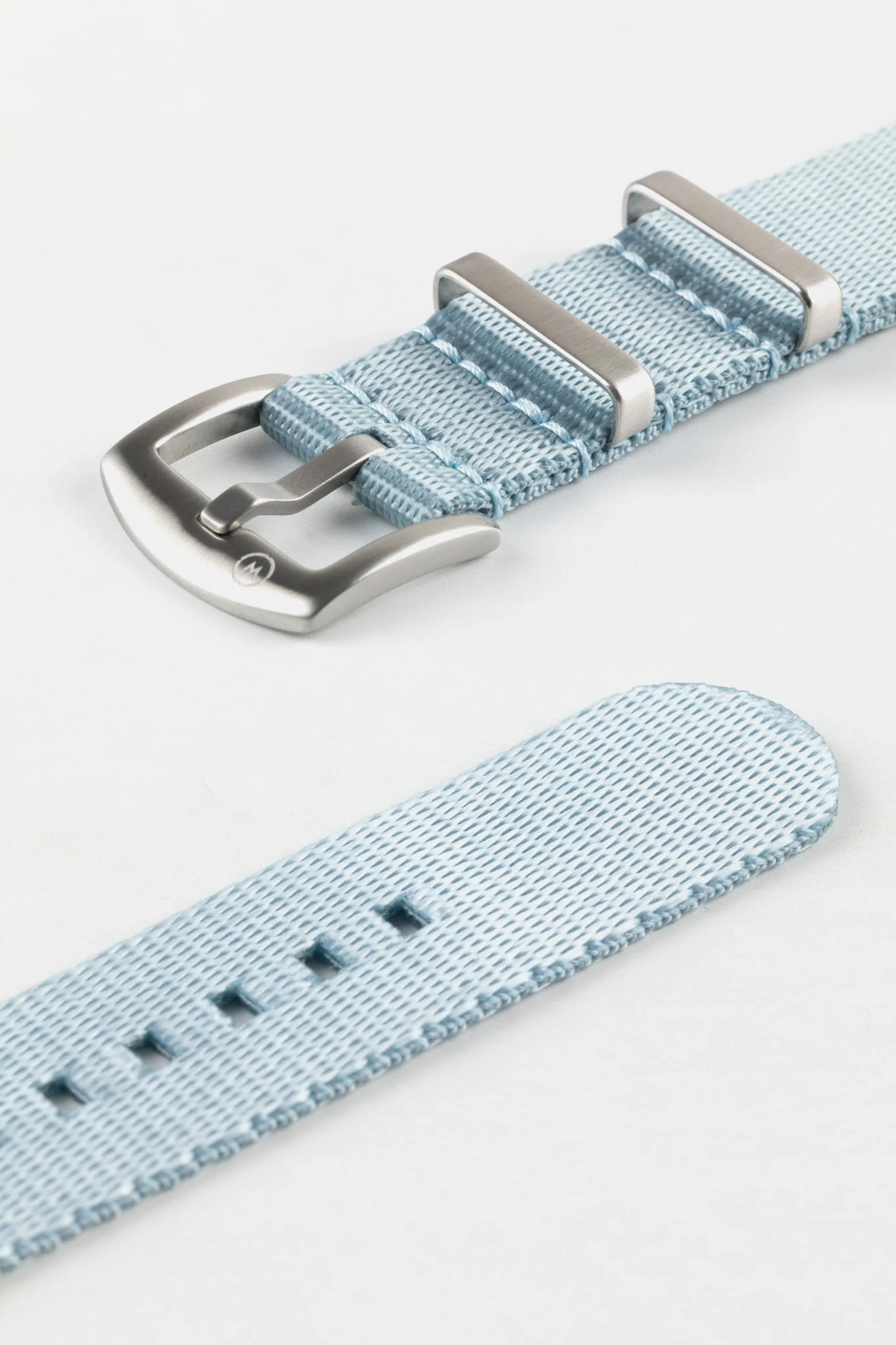 Nylon Seatbelt One-Piece Watch Strap in SKY BLUE with BRUSHED STEEL Hardware - Image 7