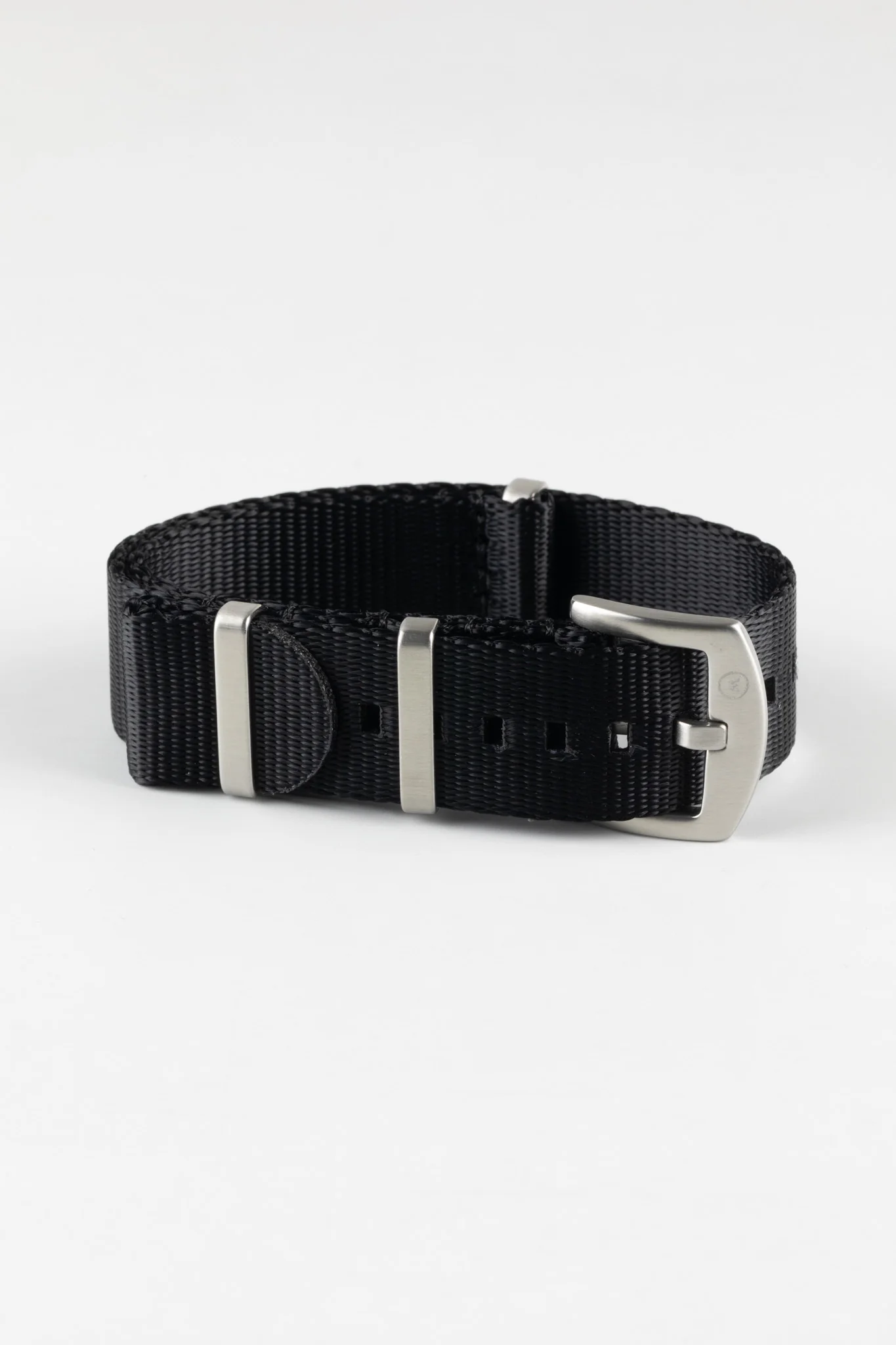 Seatbelt Nylon Watch Strap in BLACK with BRUSHED STEEL Hardware - Image 5