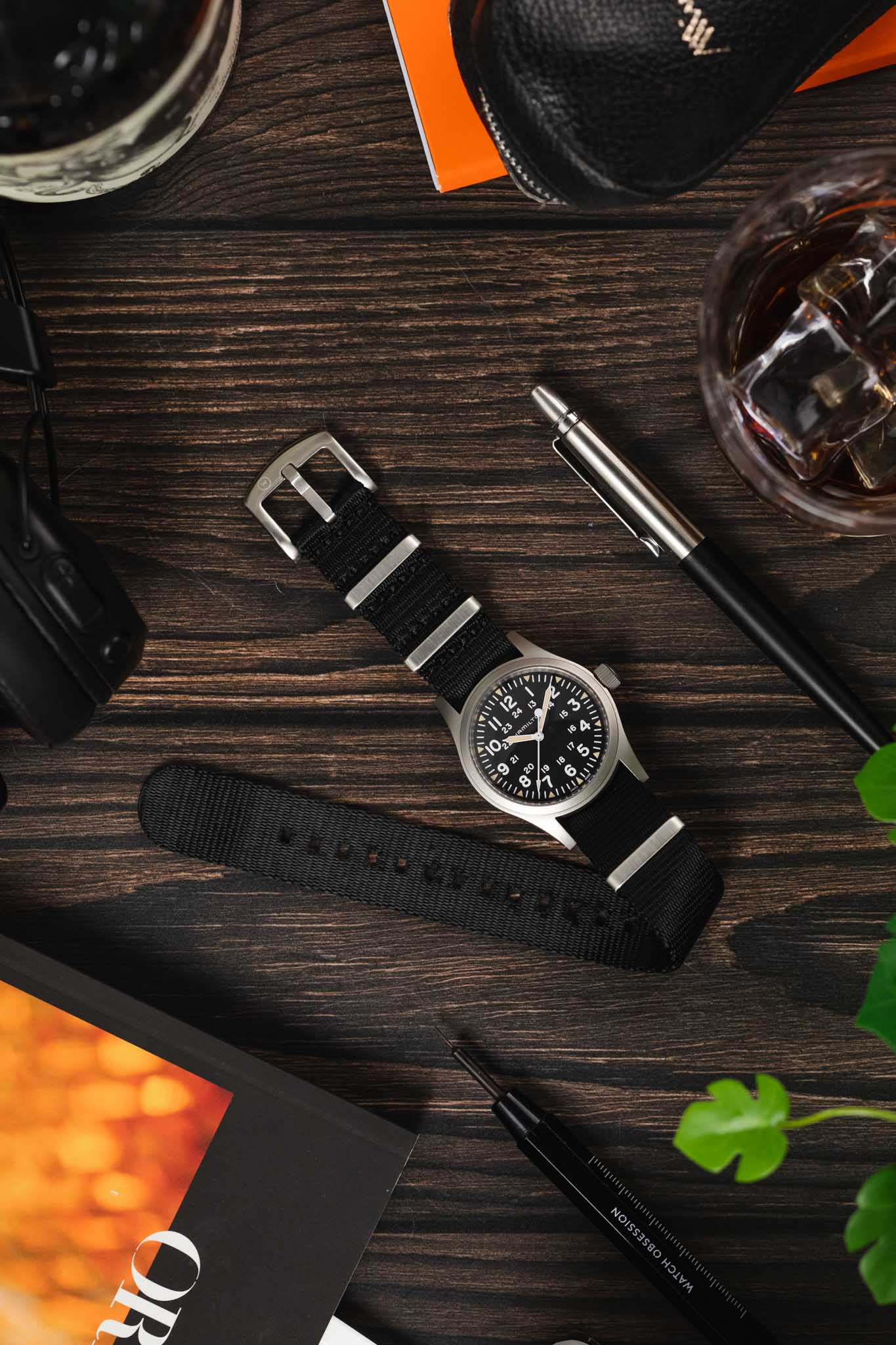 Seatbelt Nylon Watch Strap in BLACK with BRUSHED STEEL Hardware - Image 6