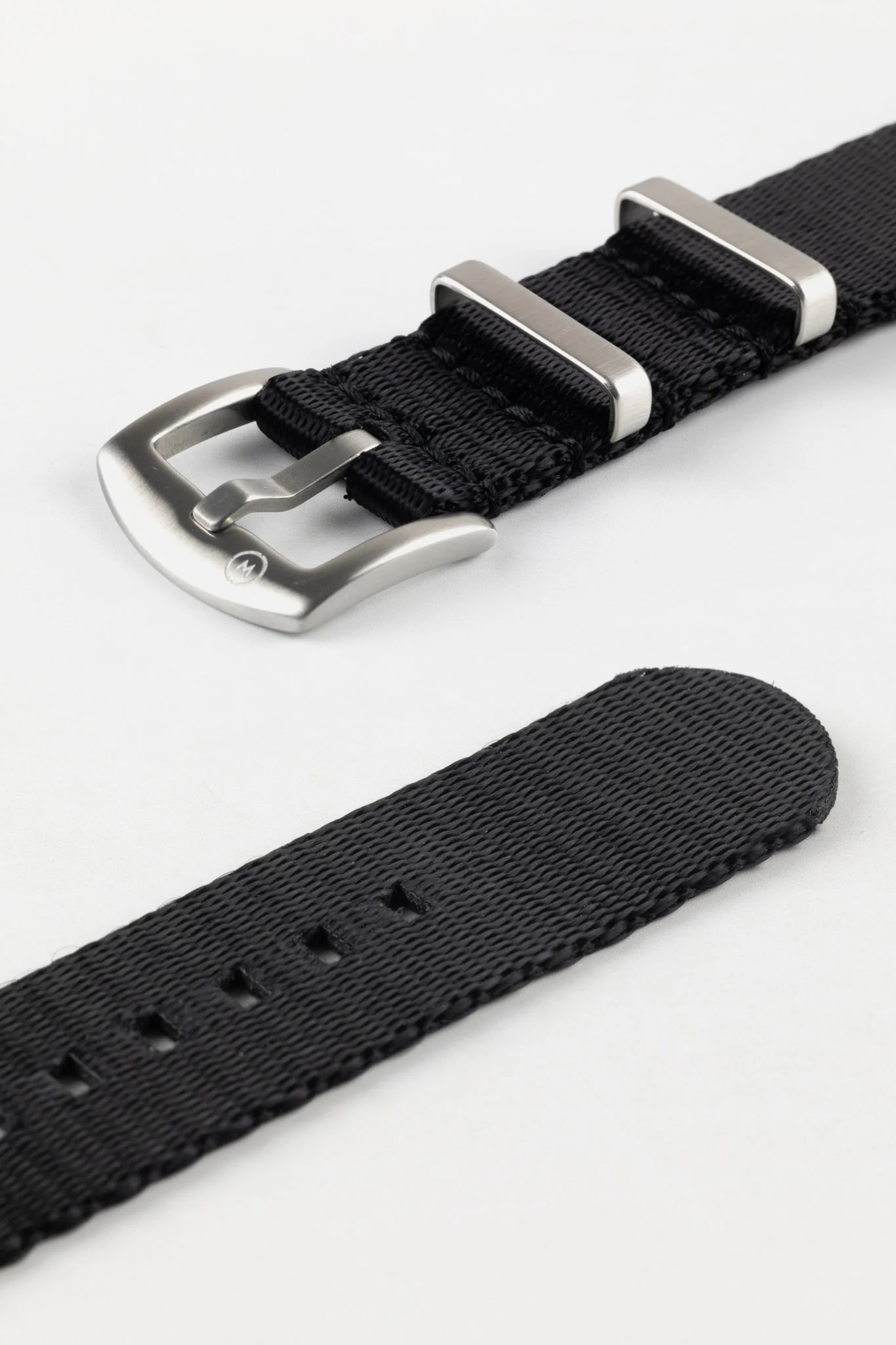 Seatbelt Nylon Watch Strap in BLACK with BRUSHED STEEL Hardware - Image 7